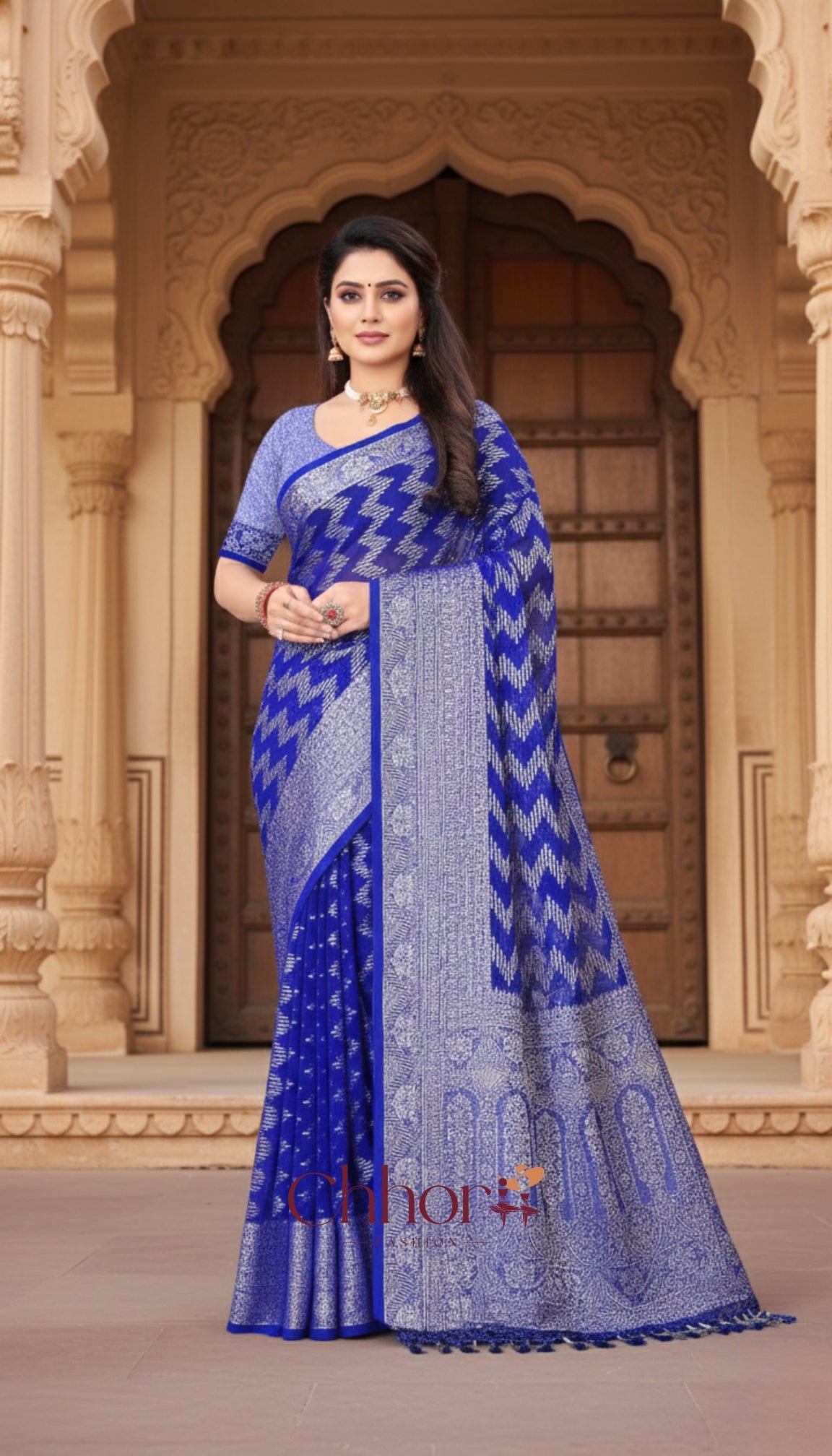 The Blue Leriya Saree: Handloom Chevron Charm