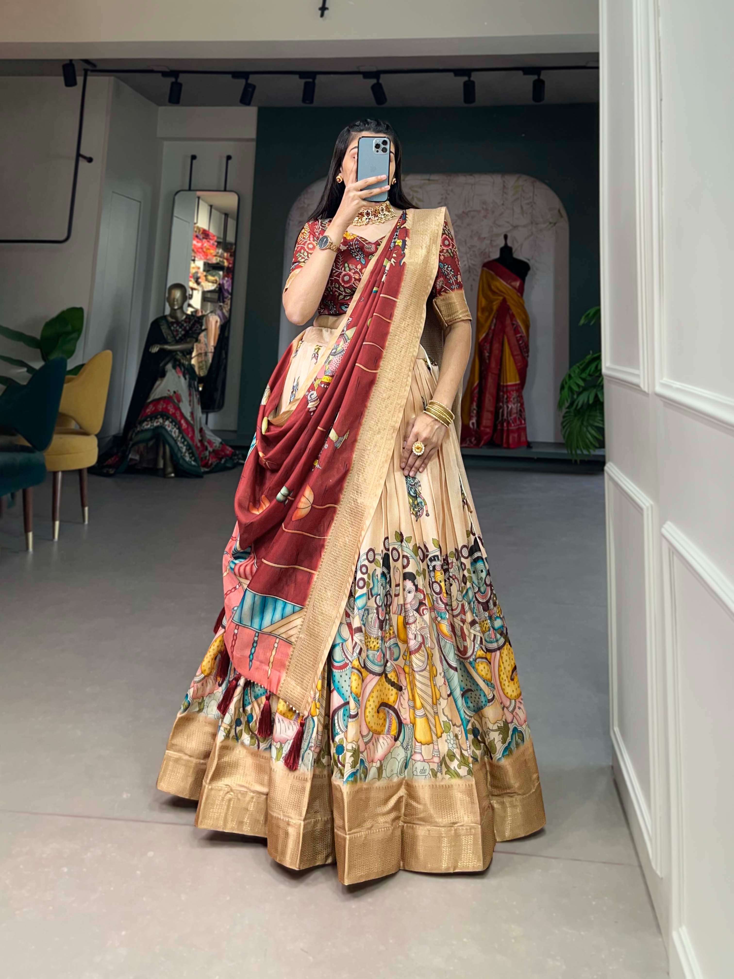 Dola Silk Kalamkari Print Lehengha Choli