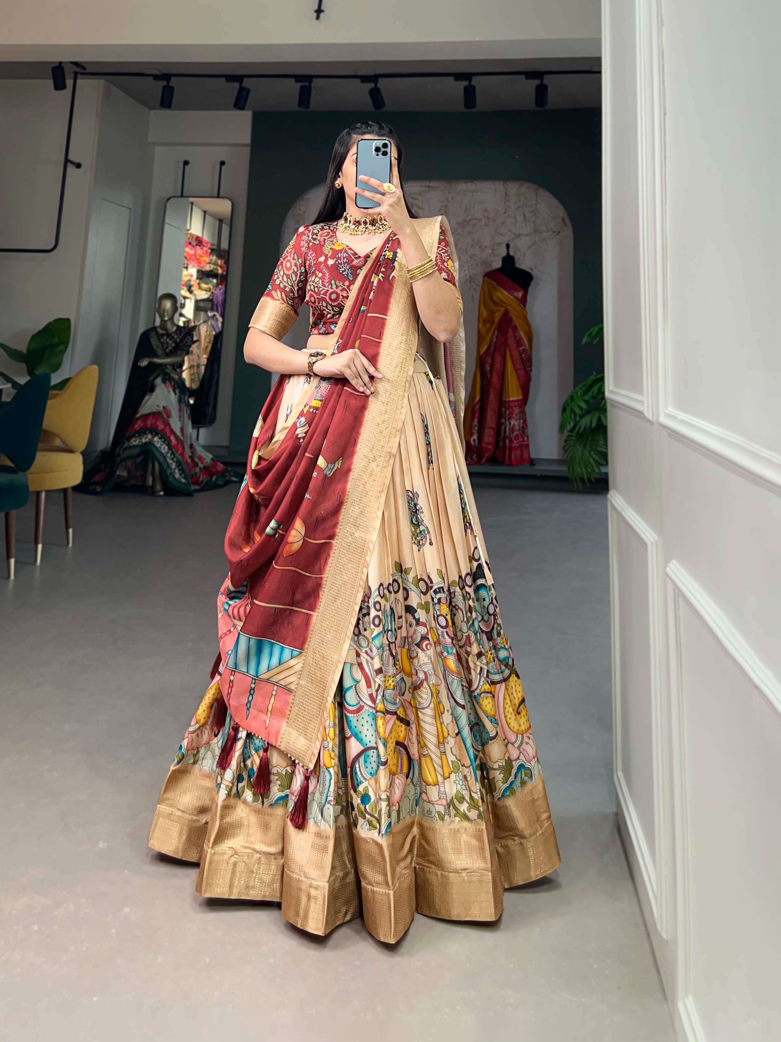 Dola Silk Kalamkari Print Lehengha Choli
