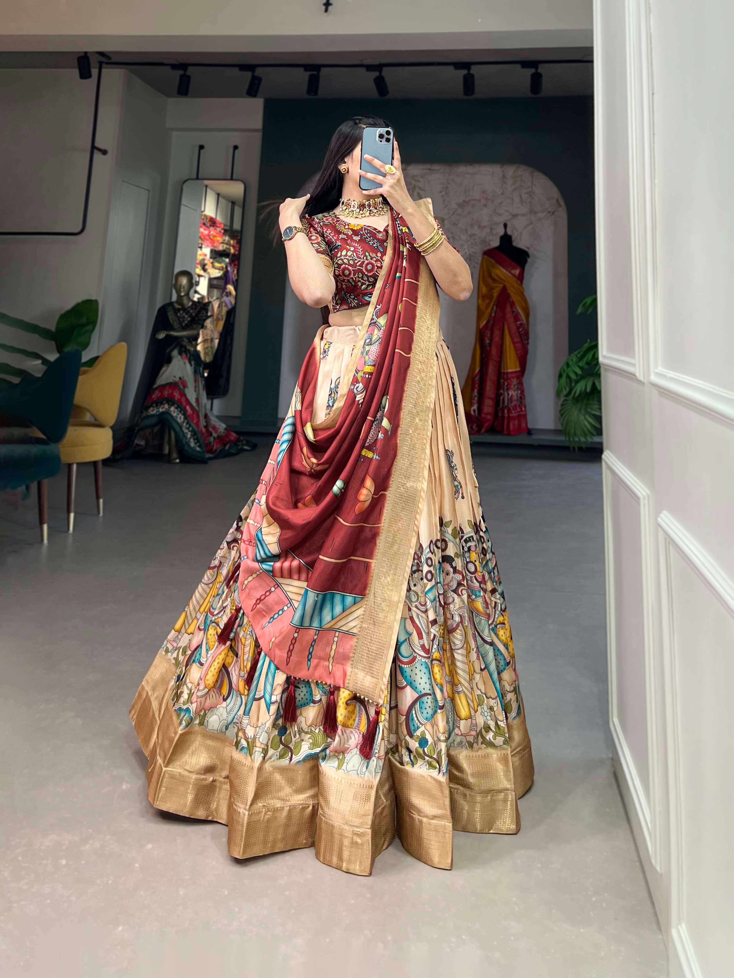 Dola Silk Kalamkari Print Lehengha Choli