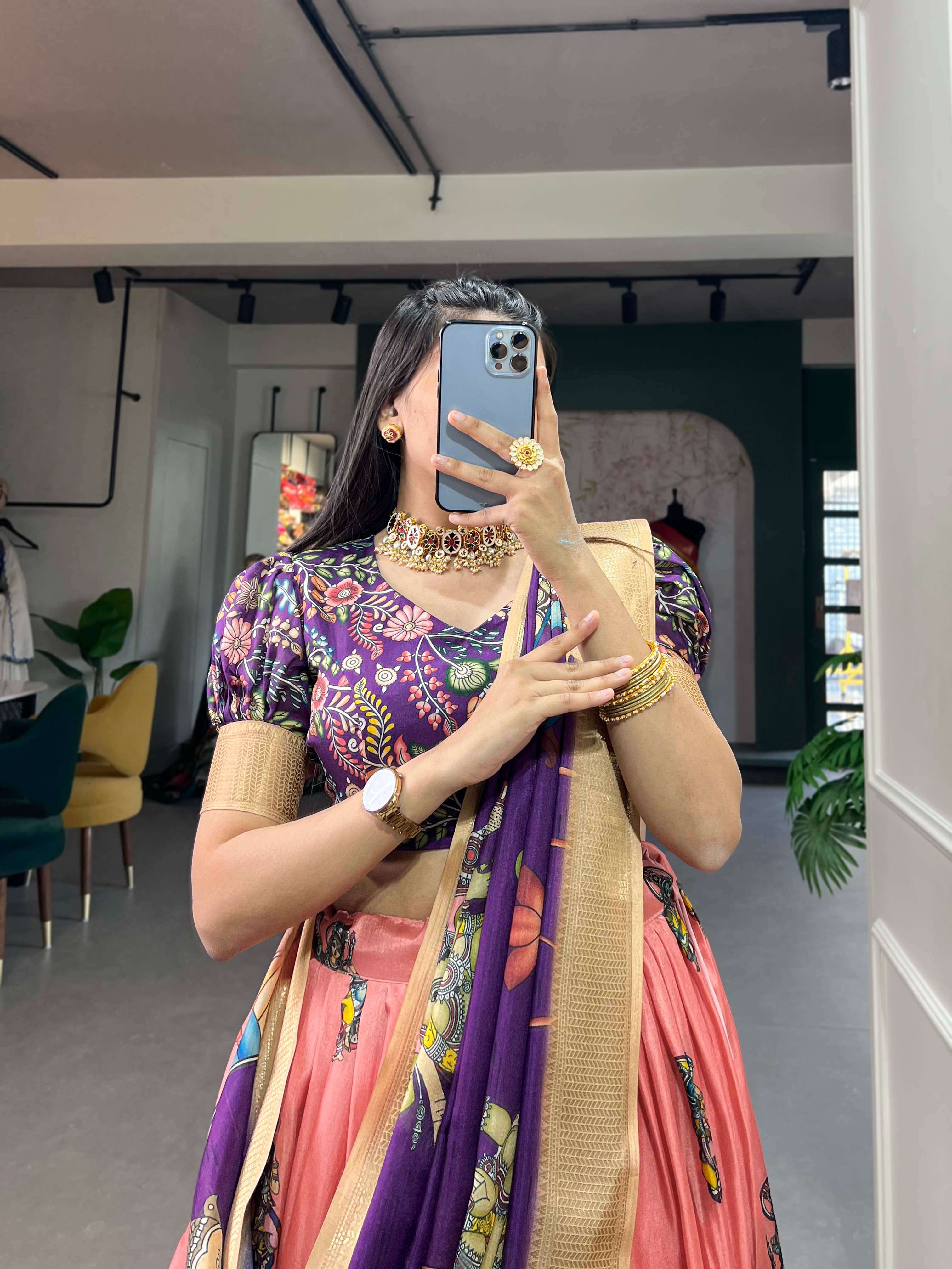 Dola Silk Kalamkari Print Lehengha Choli