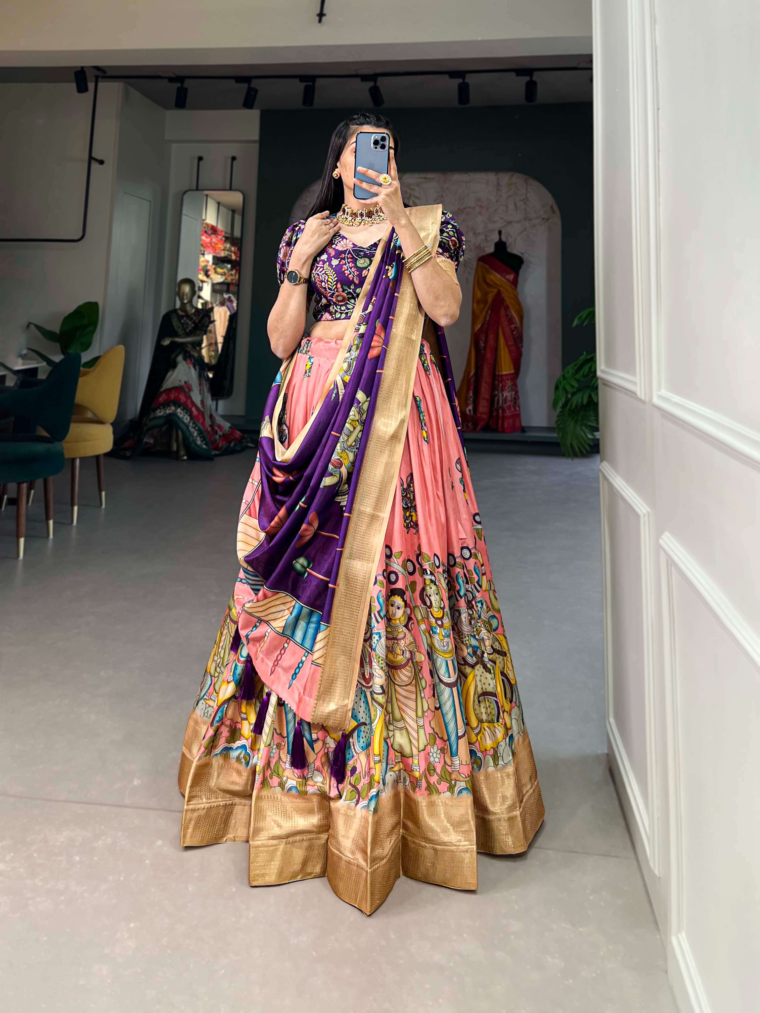Dola Silk Kalamkari Print Lehengha Choli