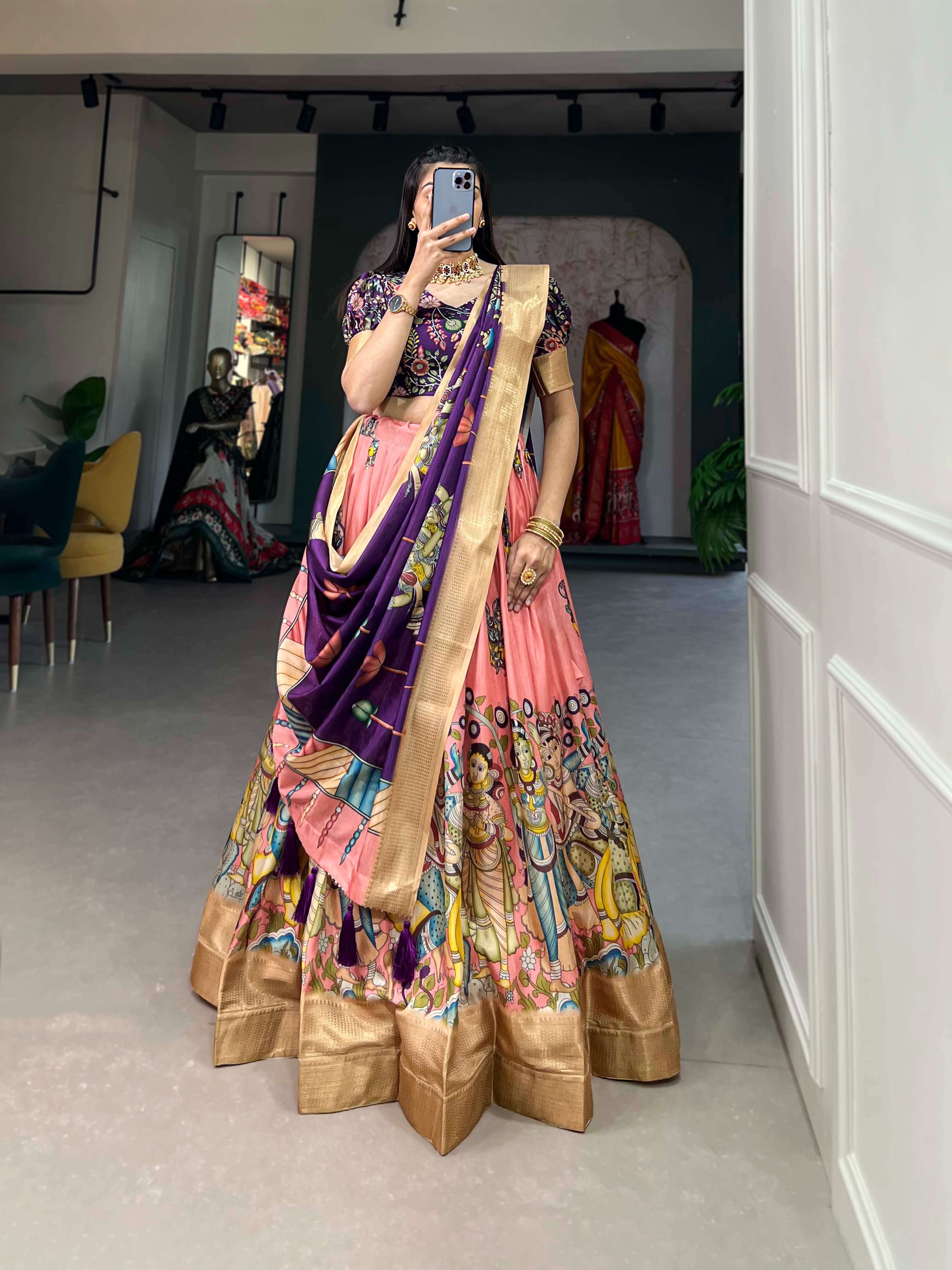 Dola Silk Kalamkari Print Lehengha Choli