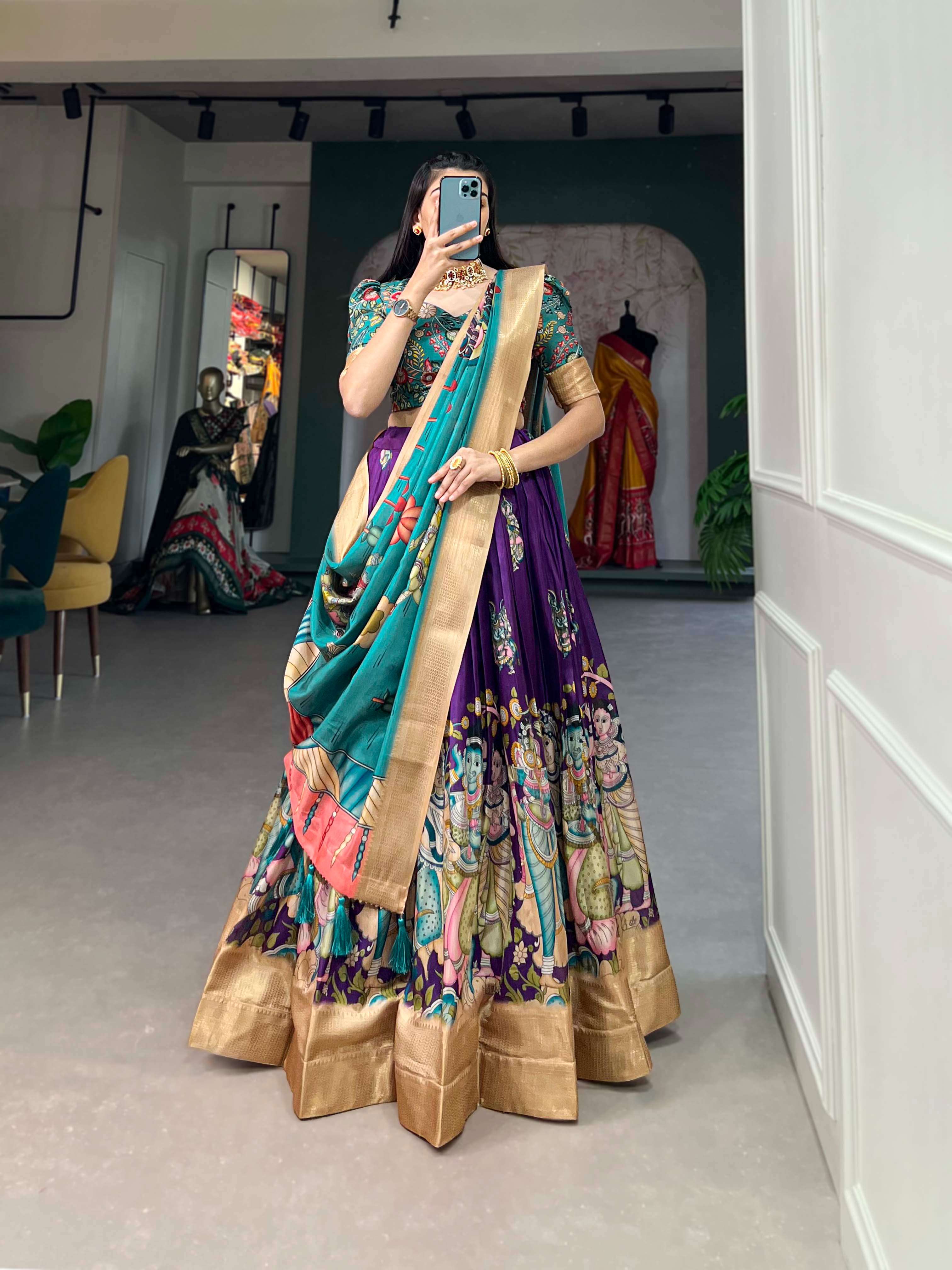 Dola Silk Kalamkari Print Lehengha Choli