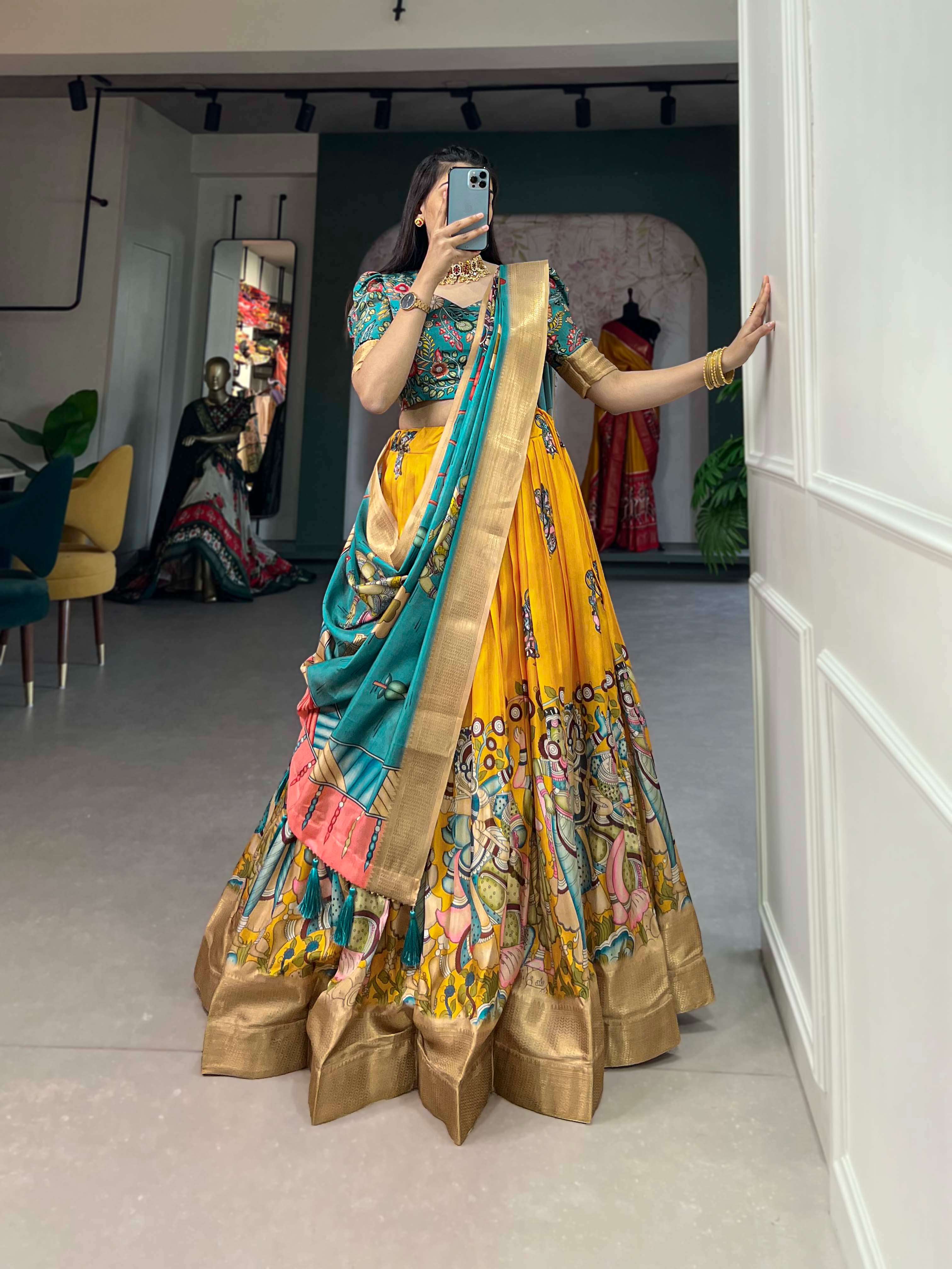 Dola Silk Kalamkari Print Lehengha Choli