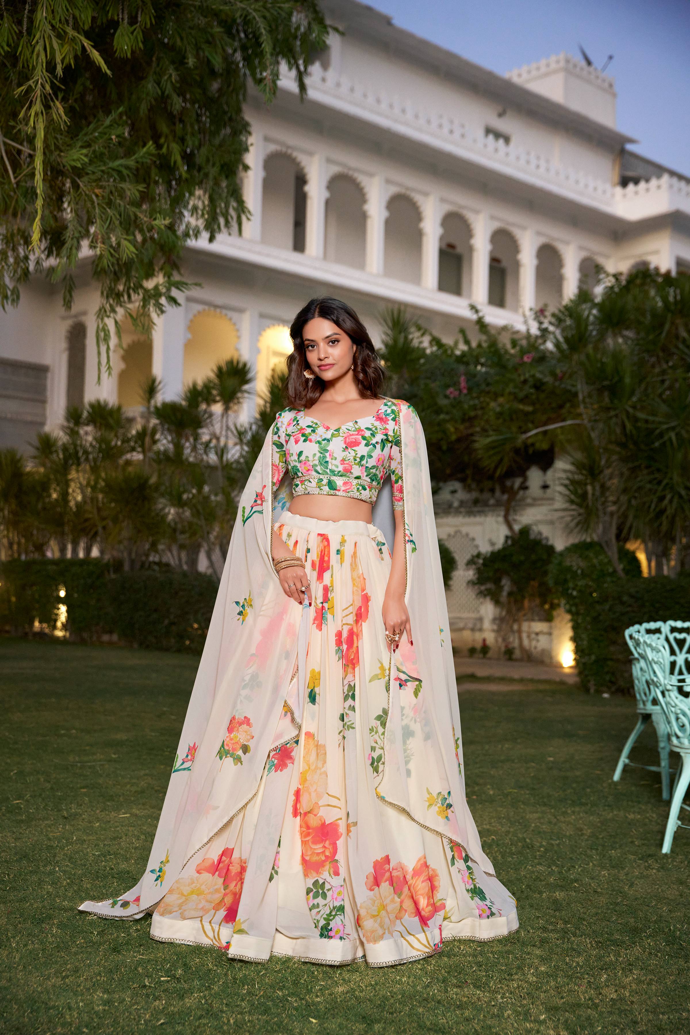 Floral Print Georgette Lehenga Choli