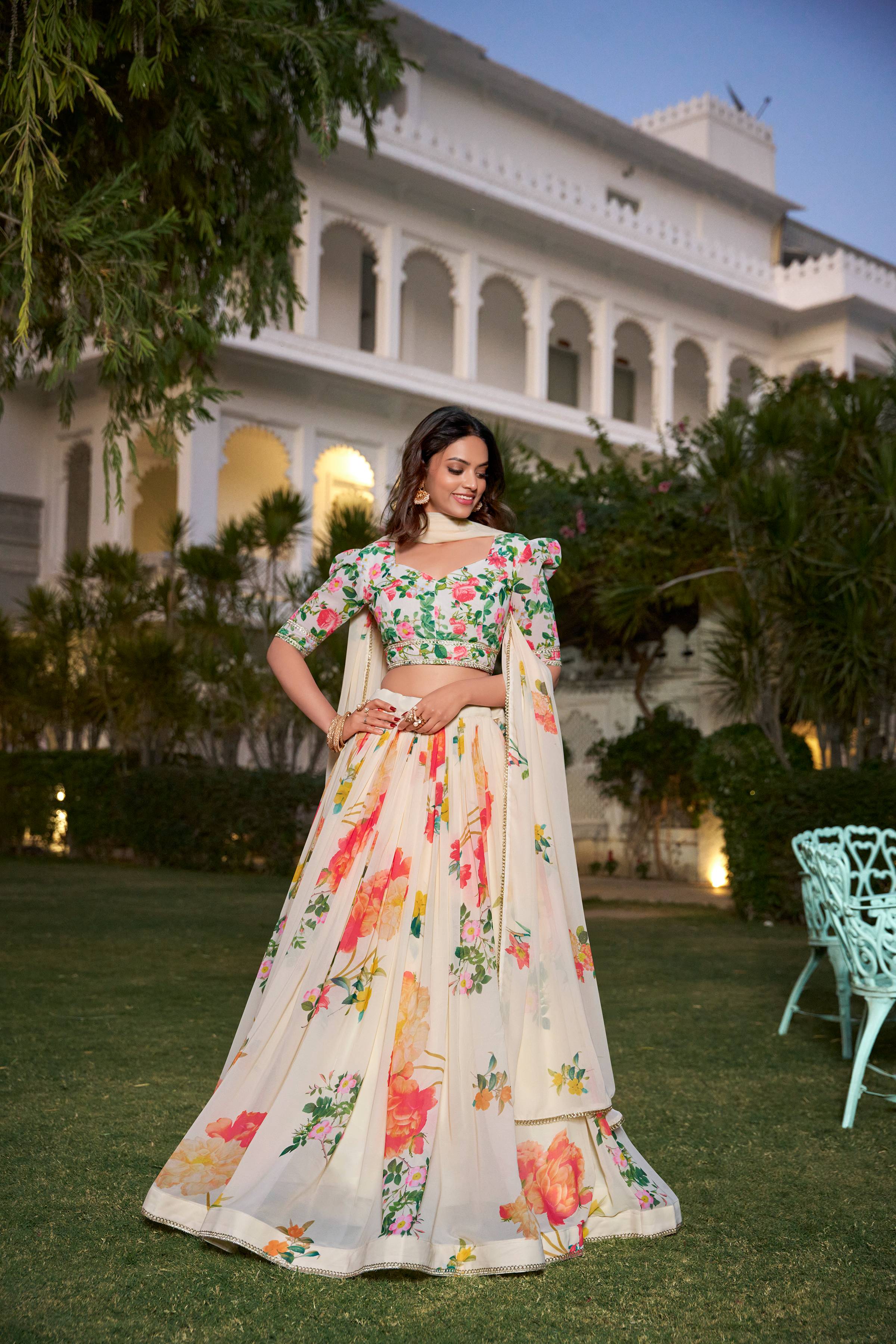 Floral Print Georgette Lehenga Choli