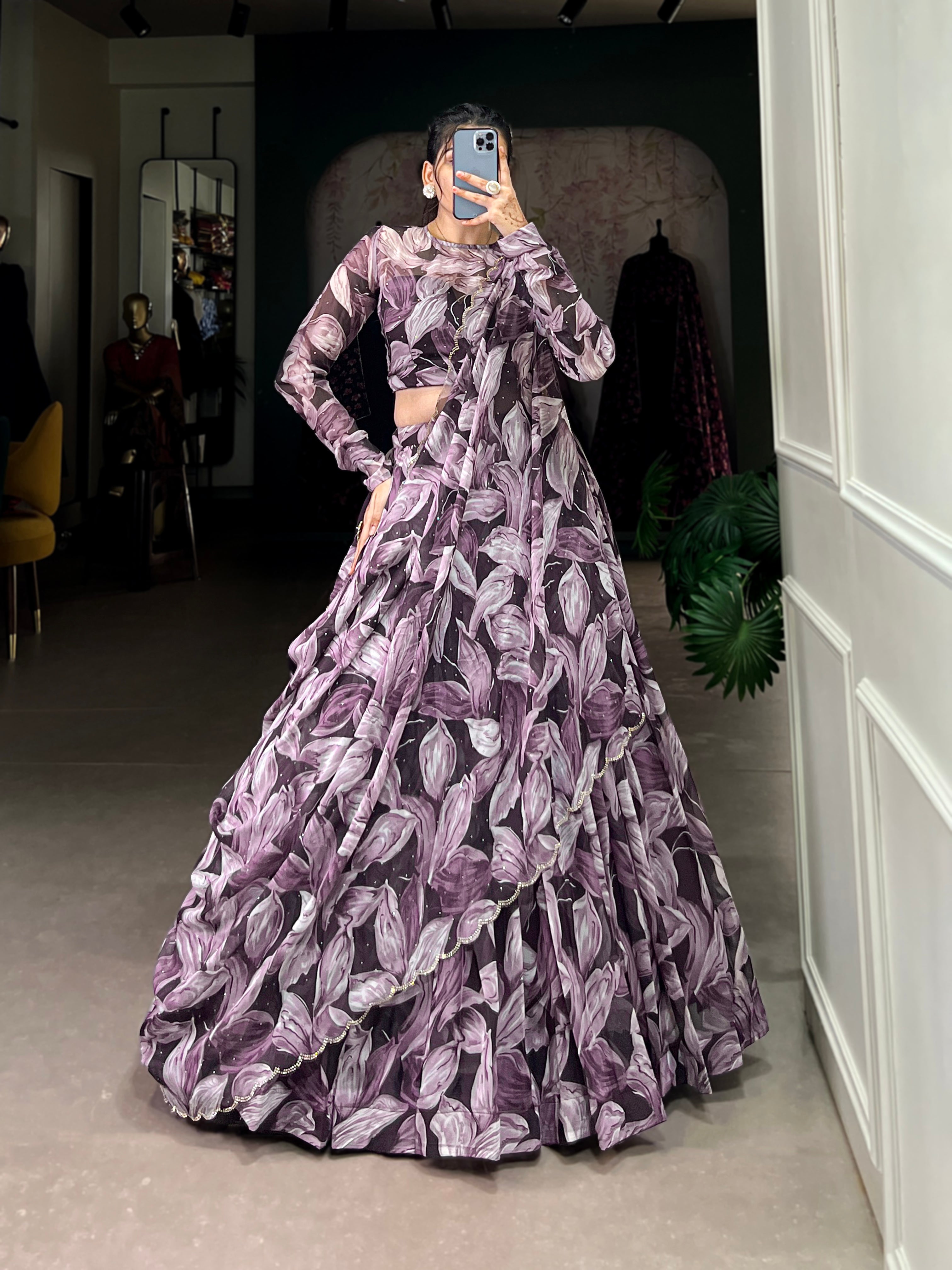 Glamorous Tabby Silk Hotfix Printed Lehenga Series