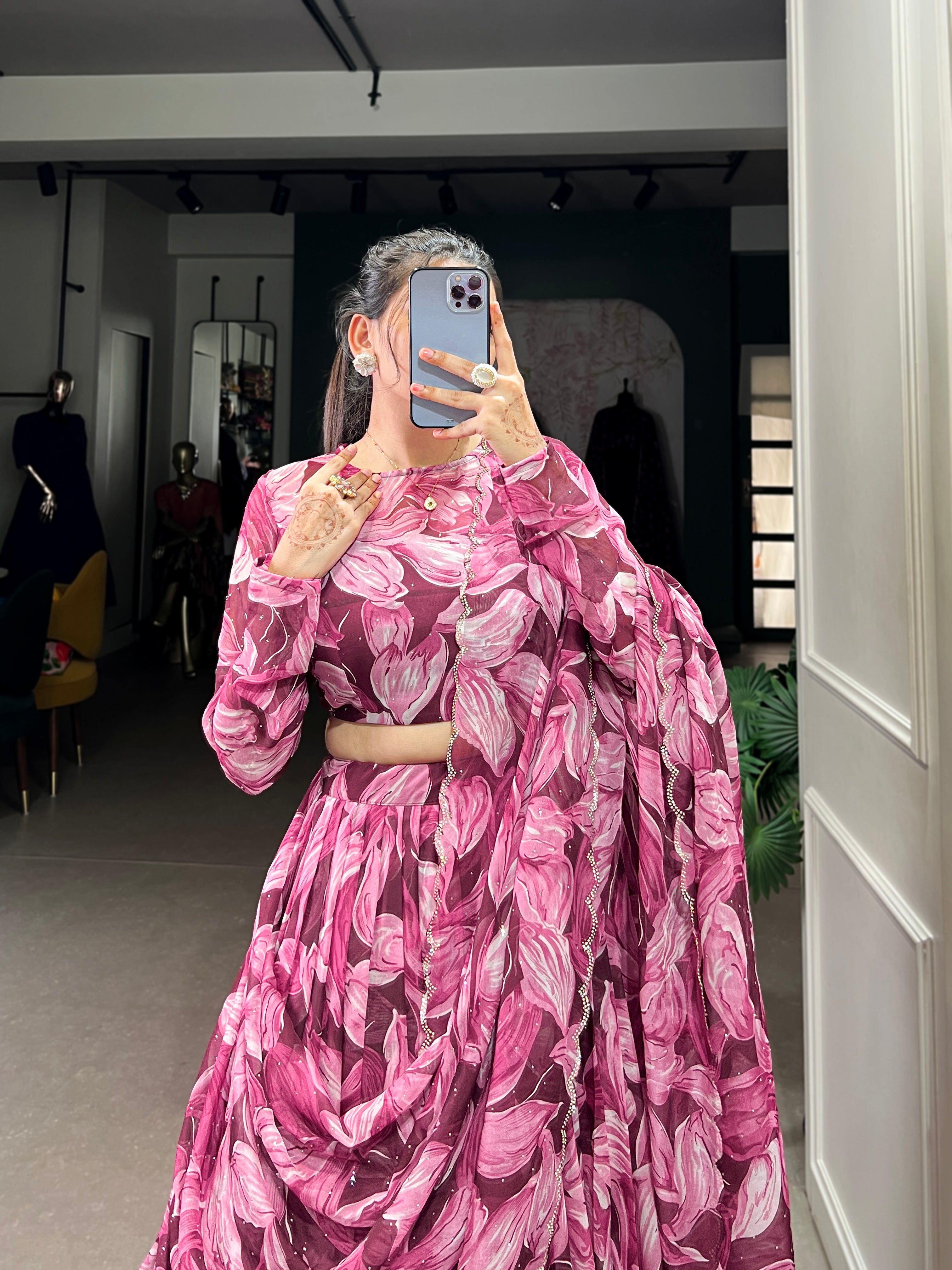 Glamorous Tabby Silk Hotfix Printed Lehenga Series