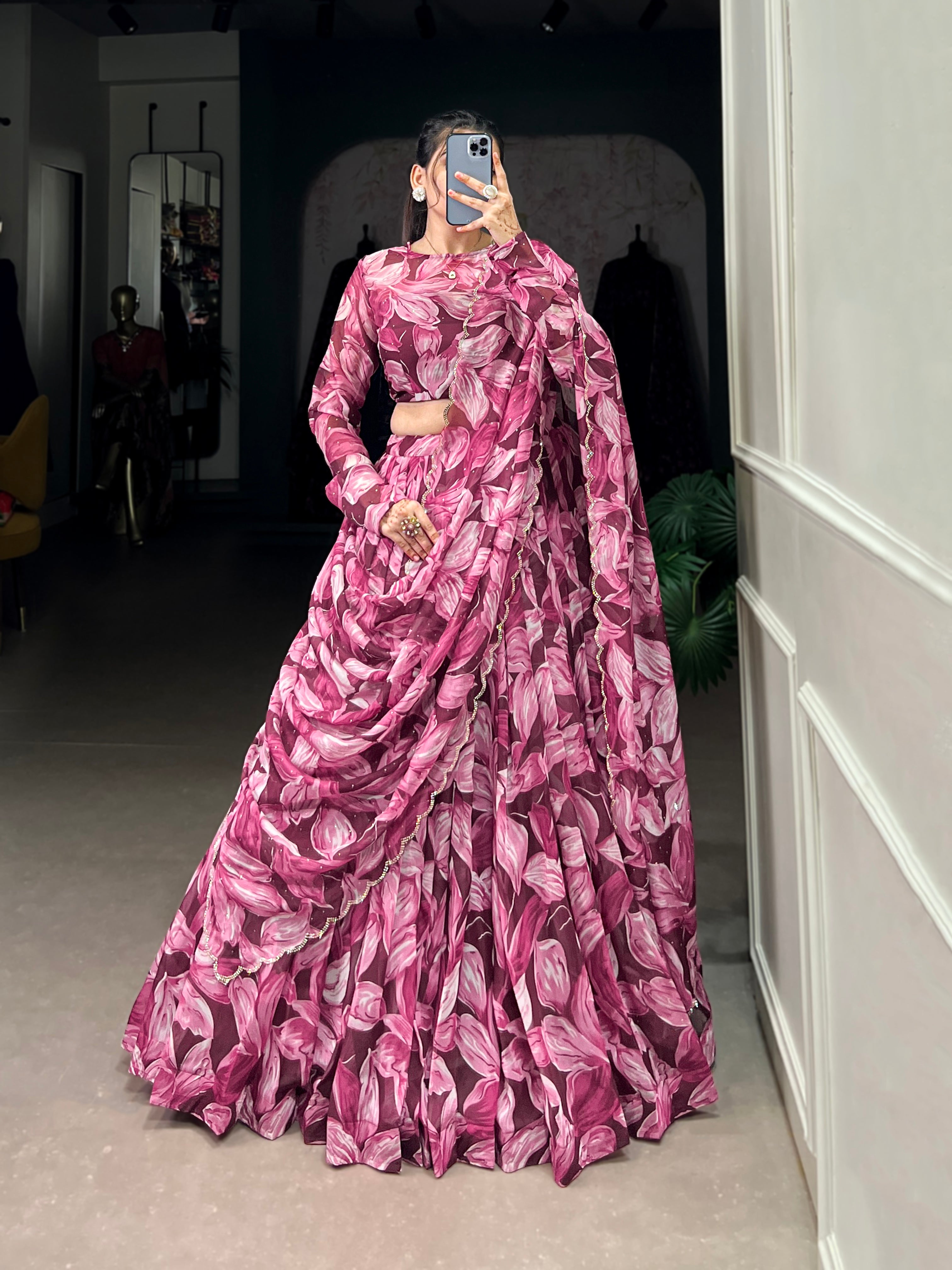 Glamorous Tabby Silk Hotfix Printed Lehenga Series