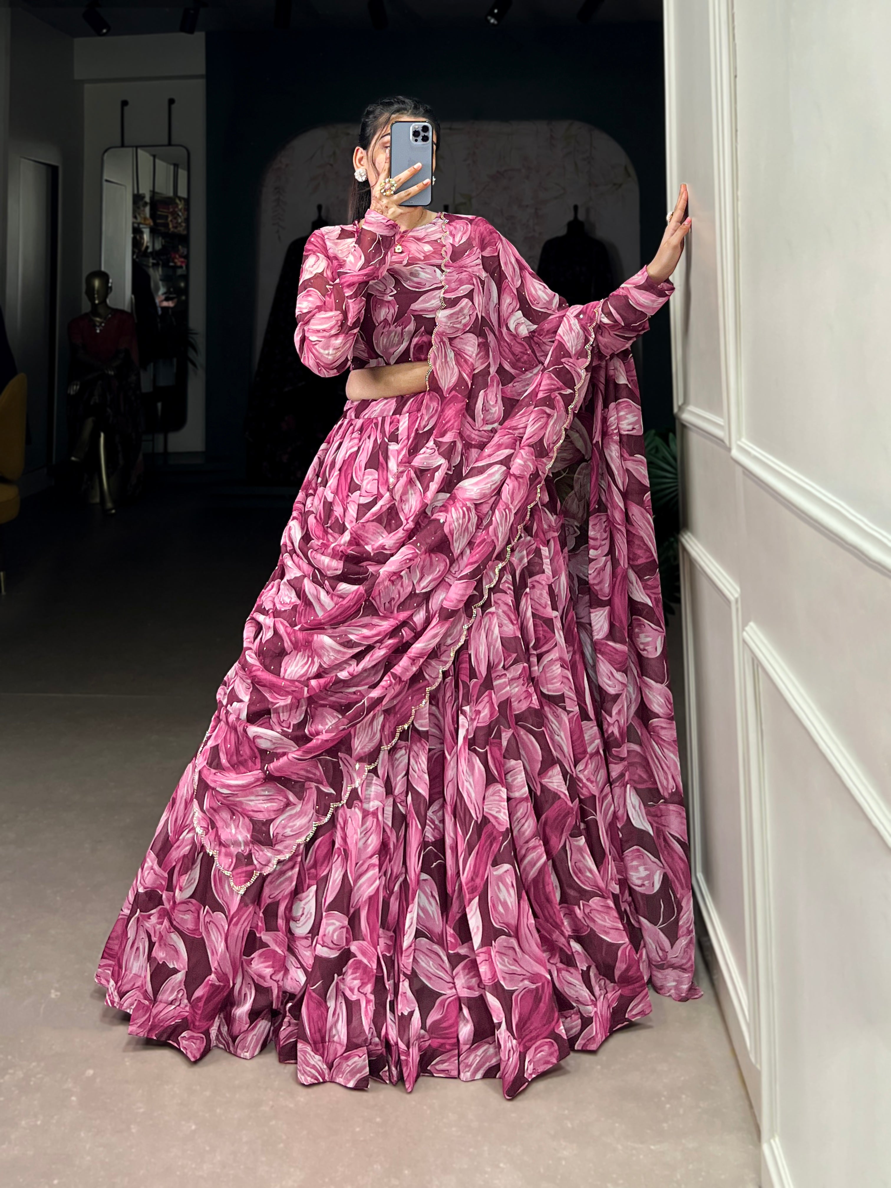 Glamorous Tabby Silk Hotfix Printed Lehenga Series