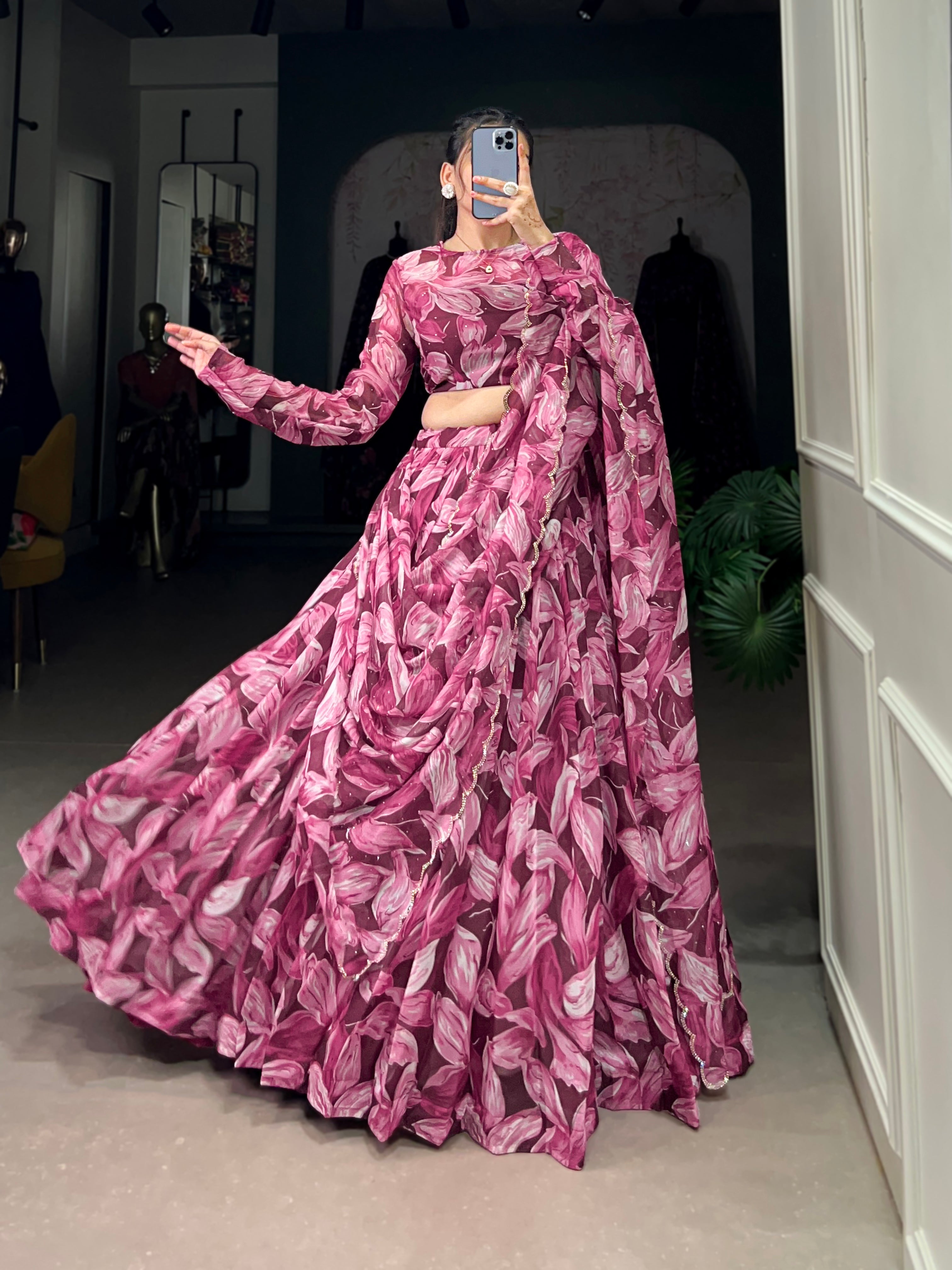 Glamorous Tabby Silk Hotfix Printed Lehenga Series