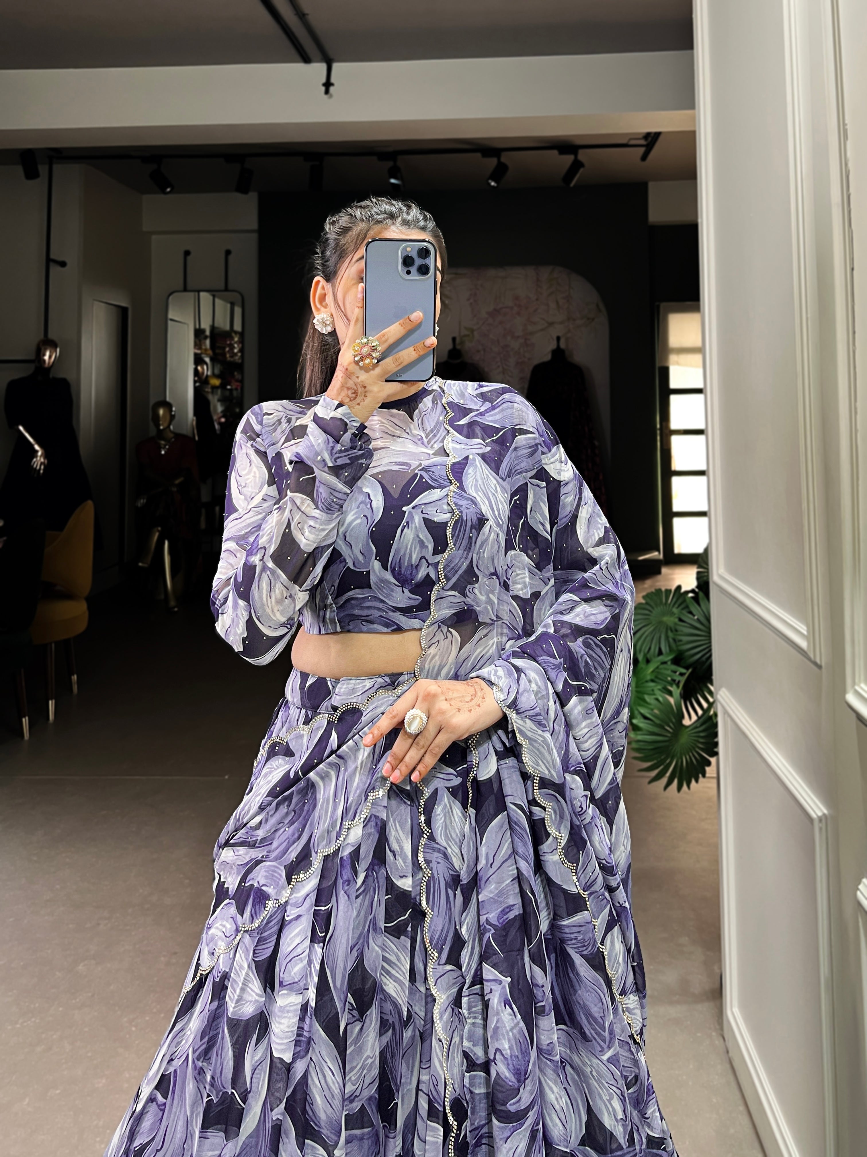 Glamorous Tabby Silk Hotfix Printed Lehenga Series