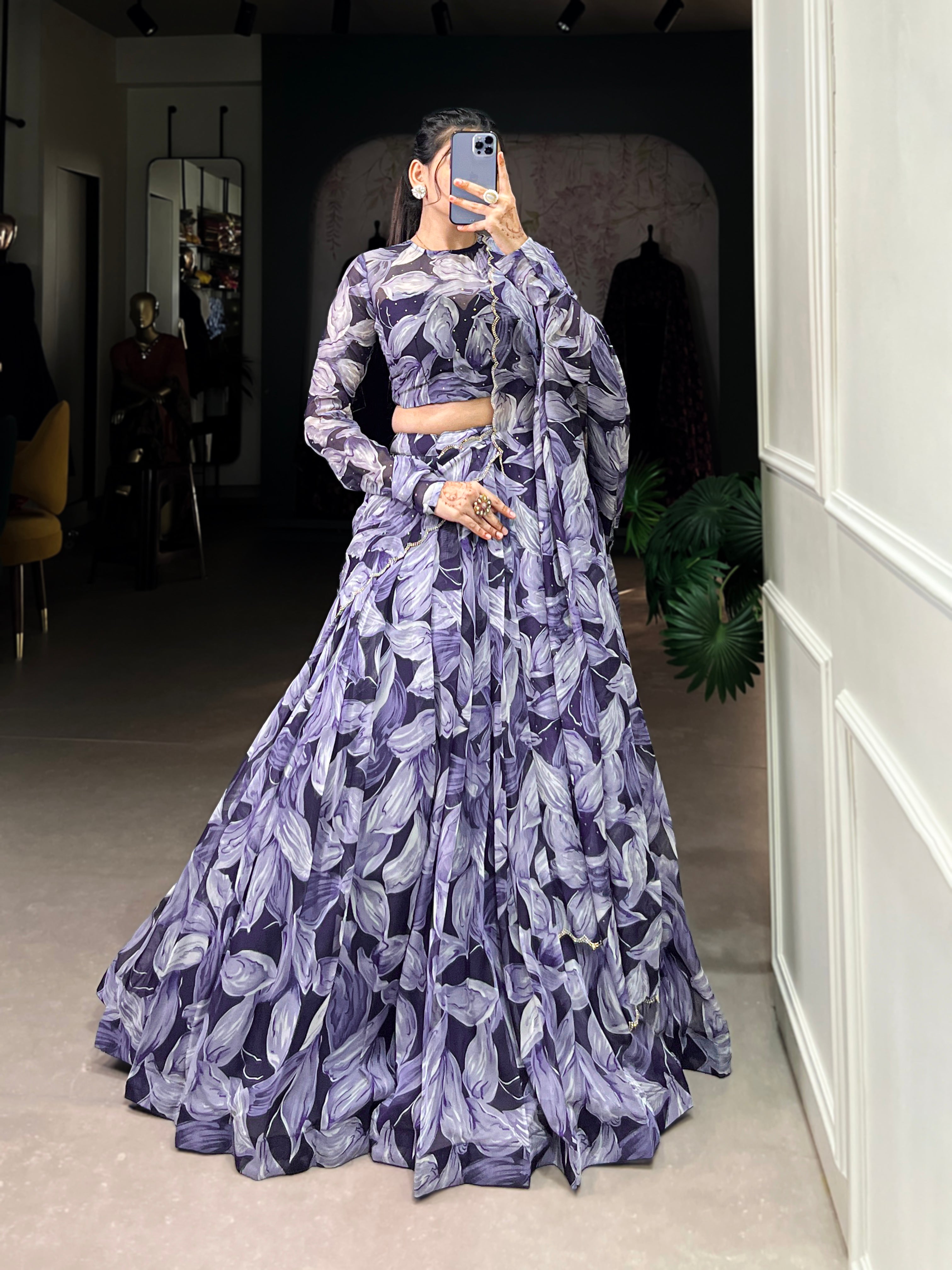 Glamorous Tabby Silk Hotfix Printed Lehenga Series