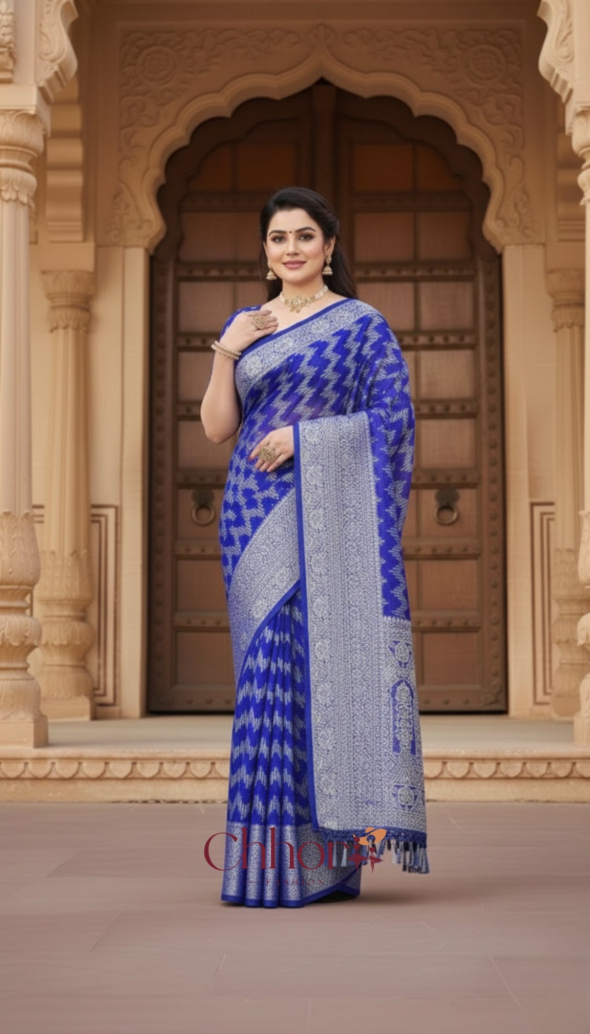 The Blue Leriya Saree: Handloom Chevron Charm