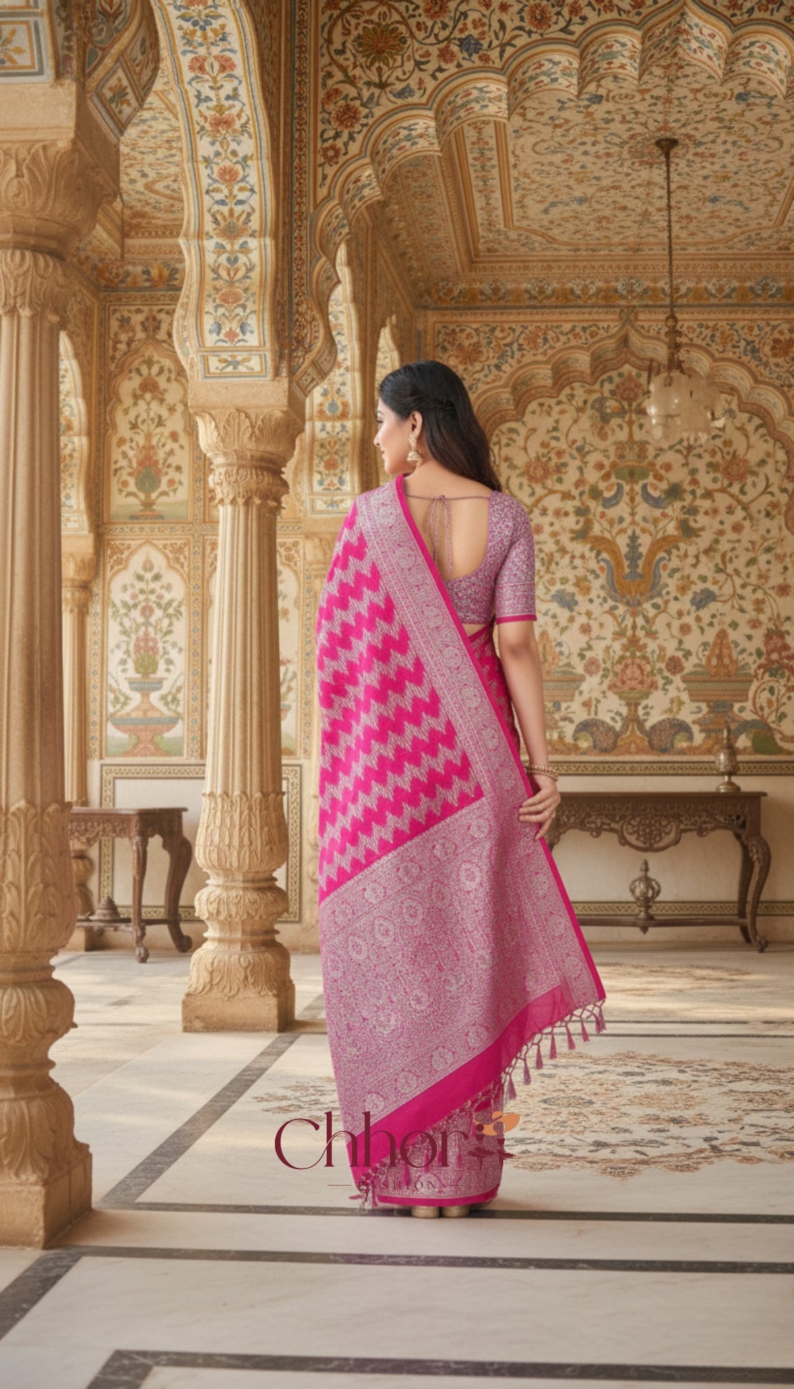 The Pink Leriya Saree: Handloom Chevron Elegance