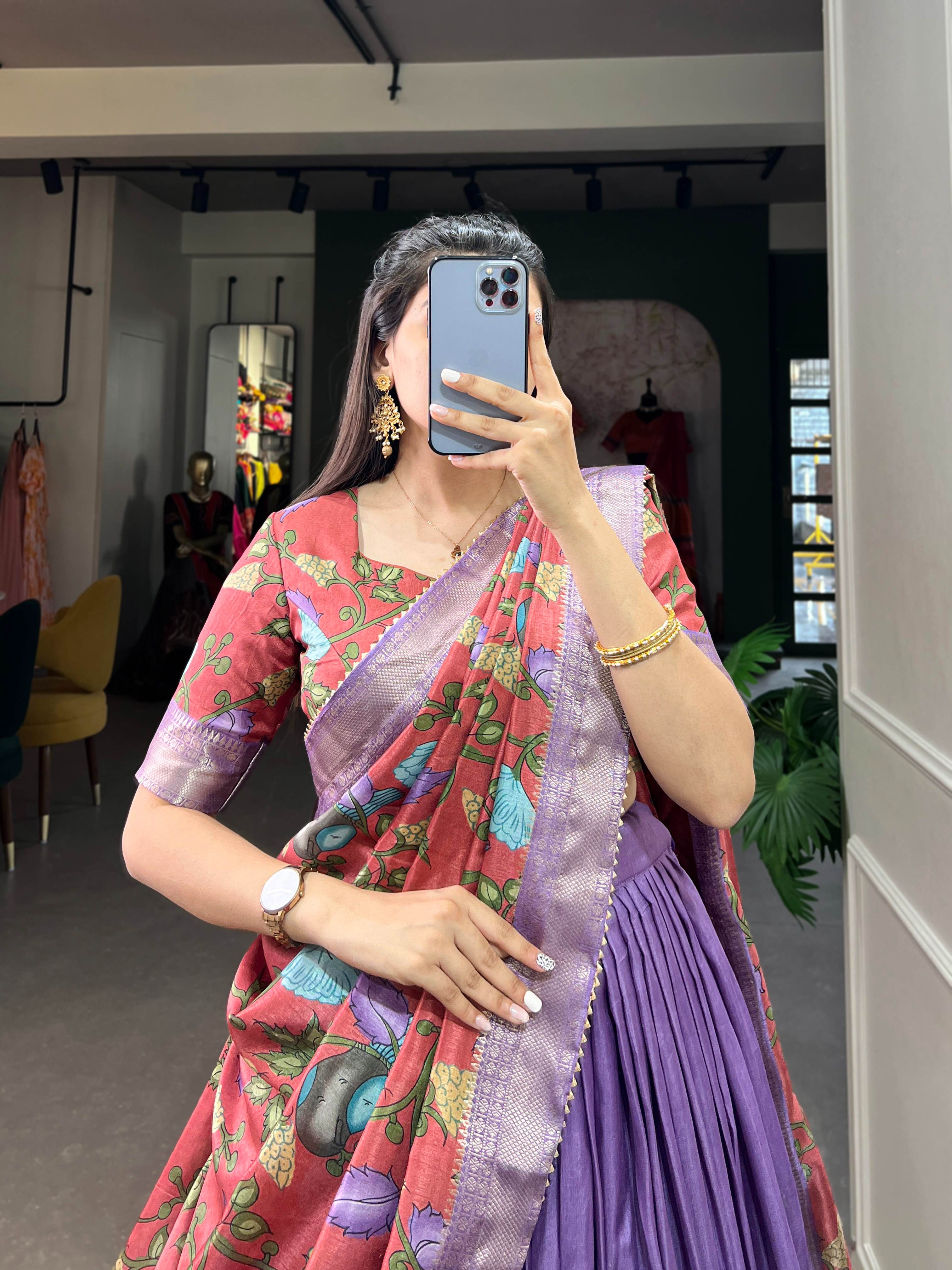 Akanksha Dola Silk Kalamkari Lehenga Choli