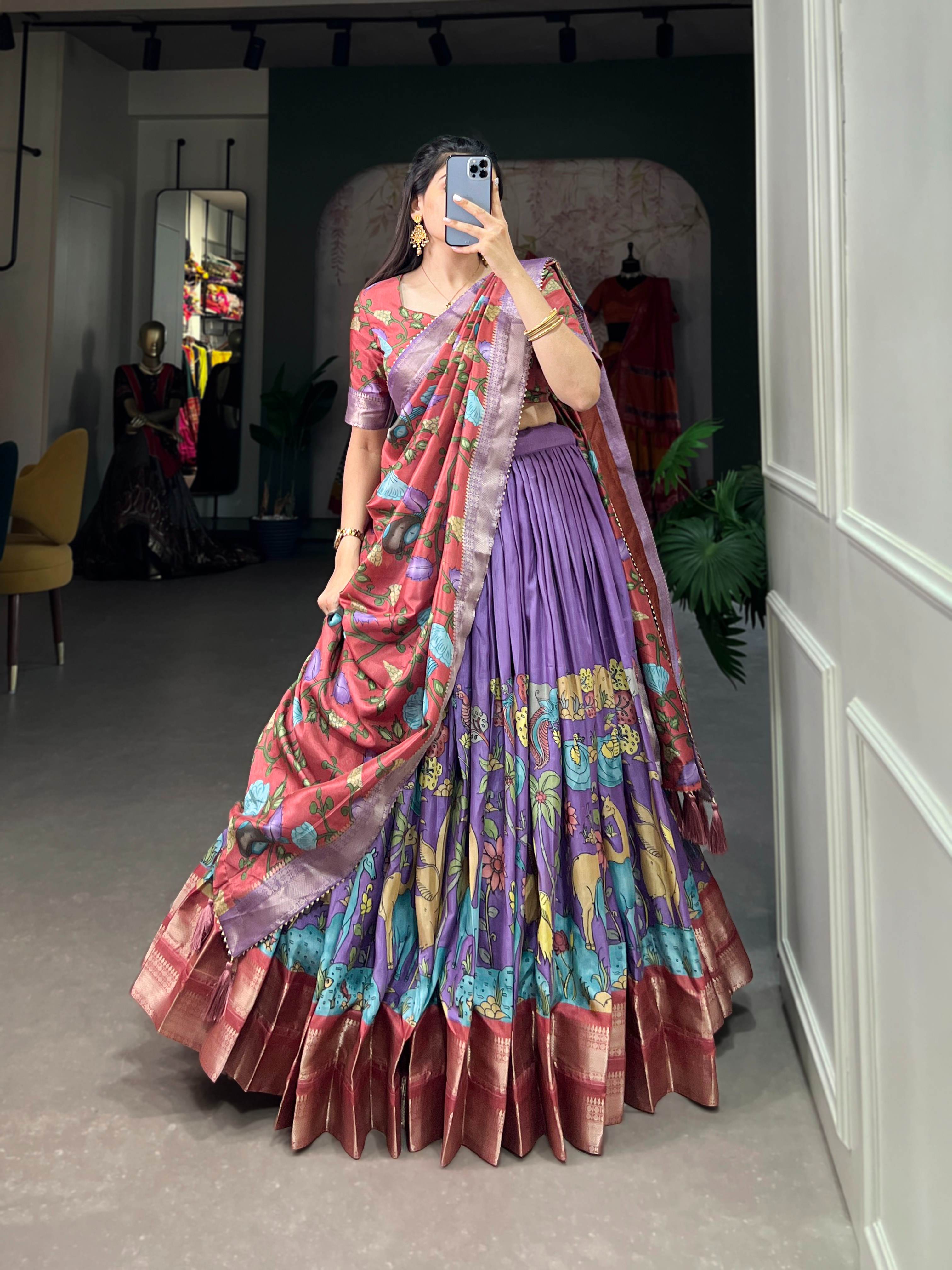 Akanksha Dola Silk Kalamkari Lehenga Choli