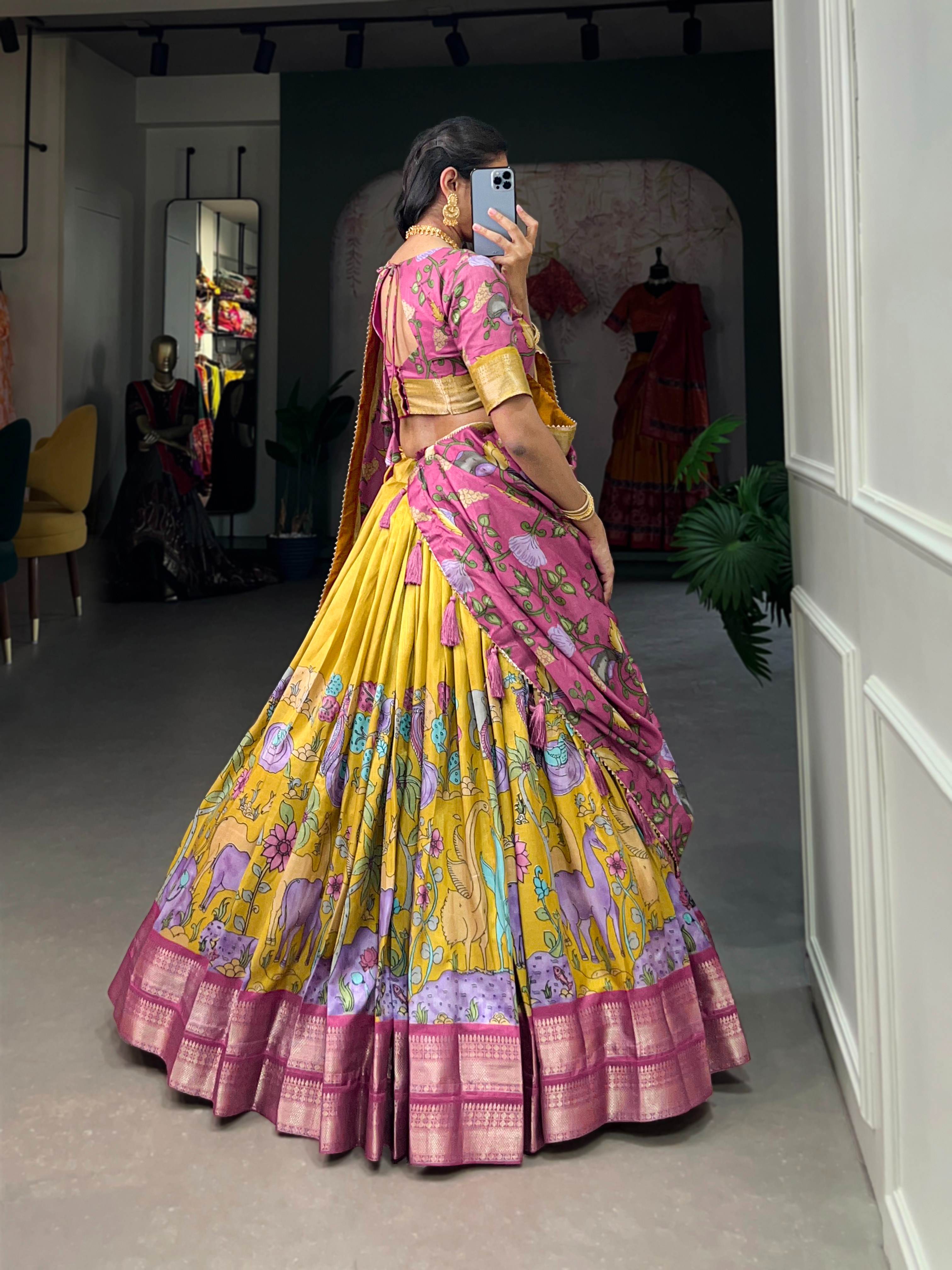 Akanksha Dola Silk Kalamkari Lehenga Choli