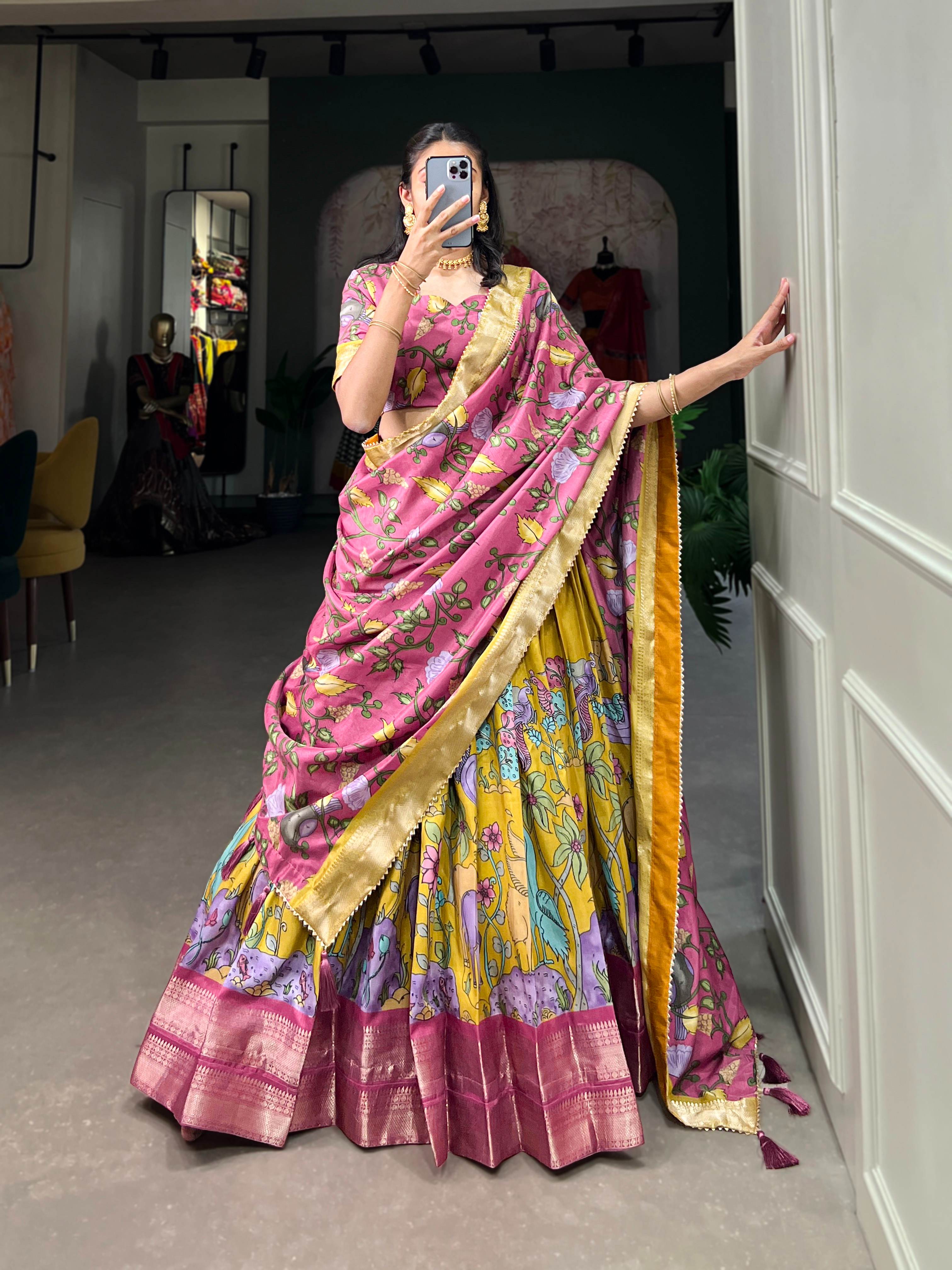 Akanksha Dola Silk Kalamkari Lehenga Choli