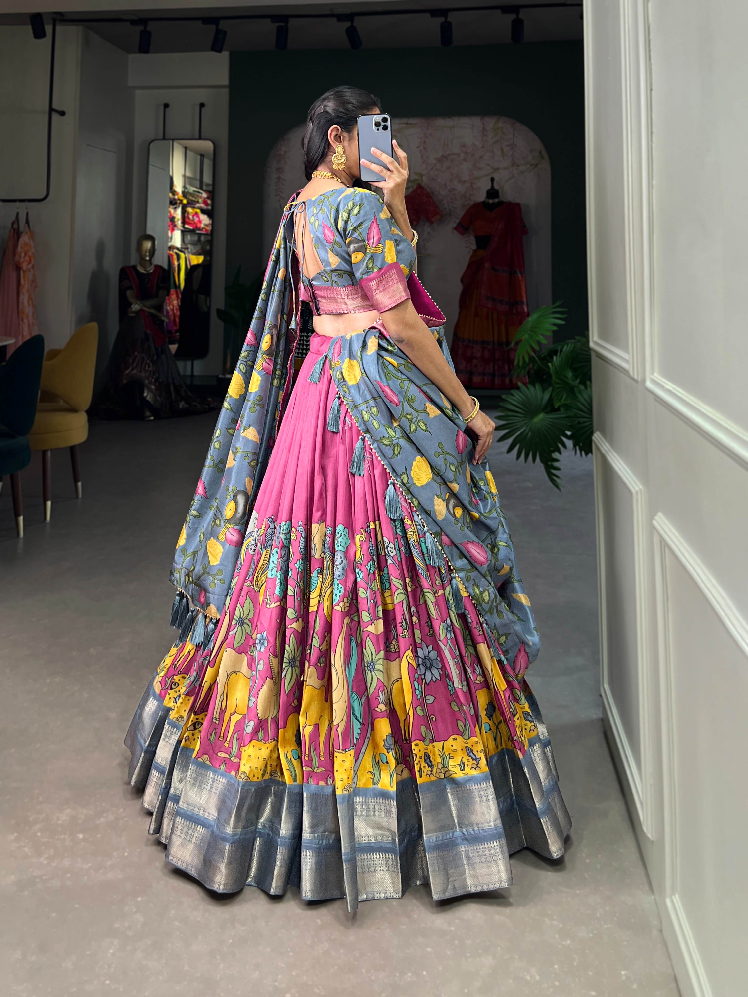 Akanksha Dola Silk Kalamkari Lehenga Choli