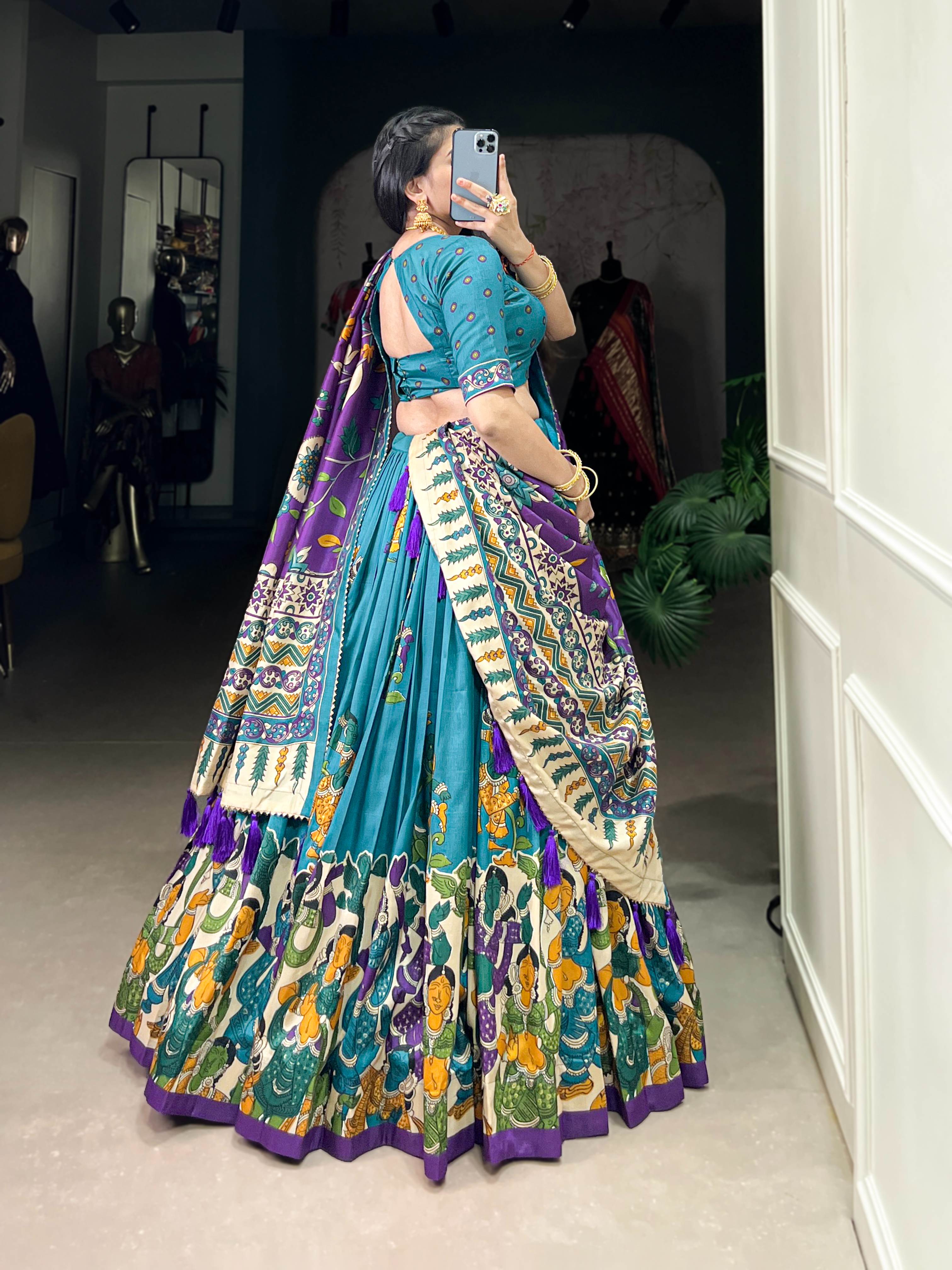 Tussar Silk Kalamkari Lehenga Choli