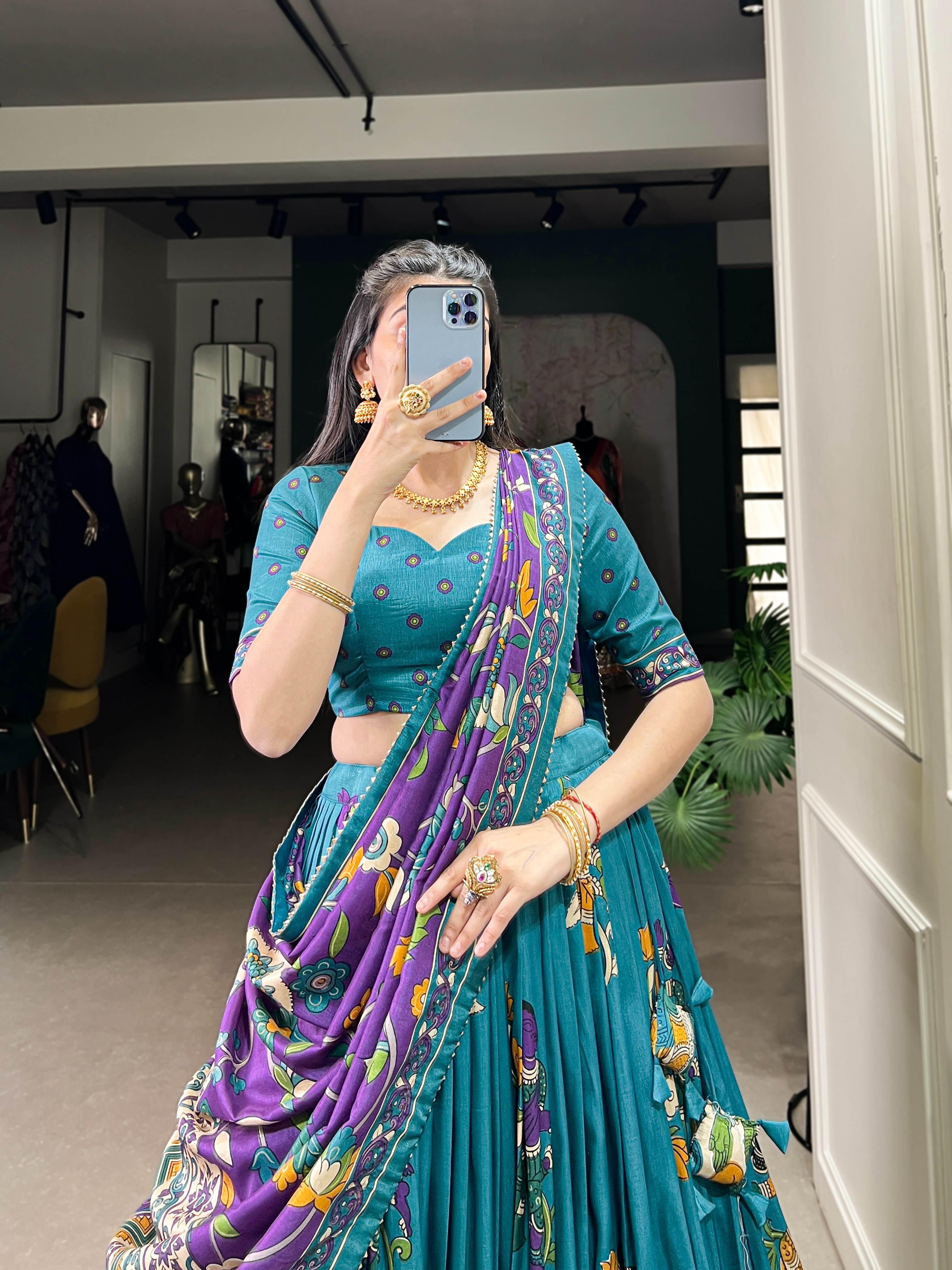 Tussar Silk Kalamkari Lehenga Choli