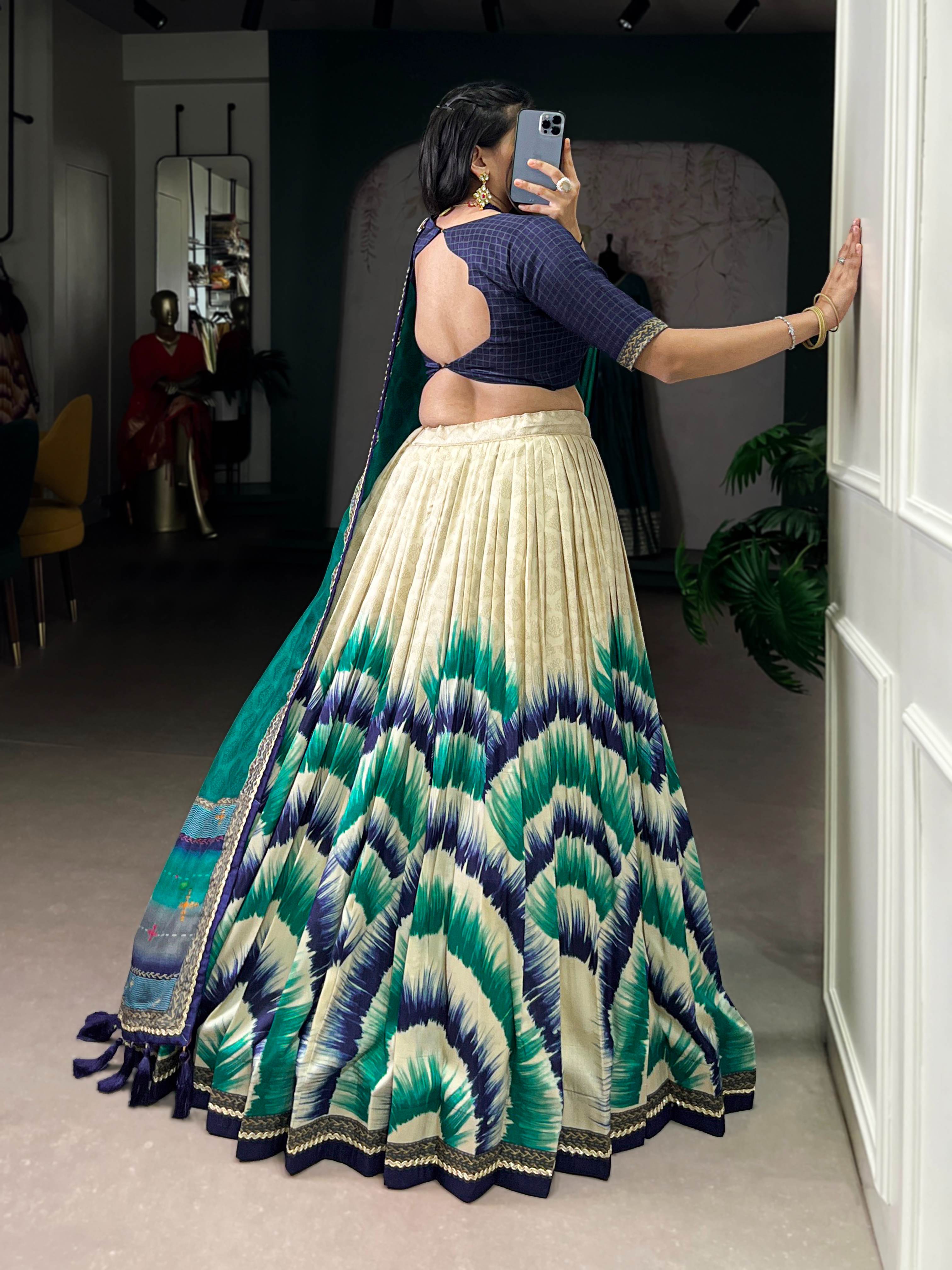 Tasar Silk Tie-Dye Lehenga Choli With Printed Dupatta