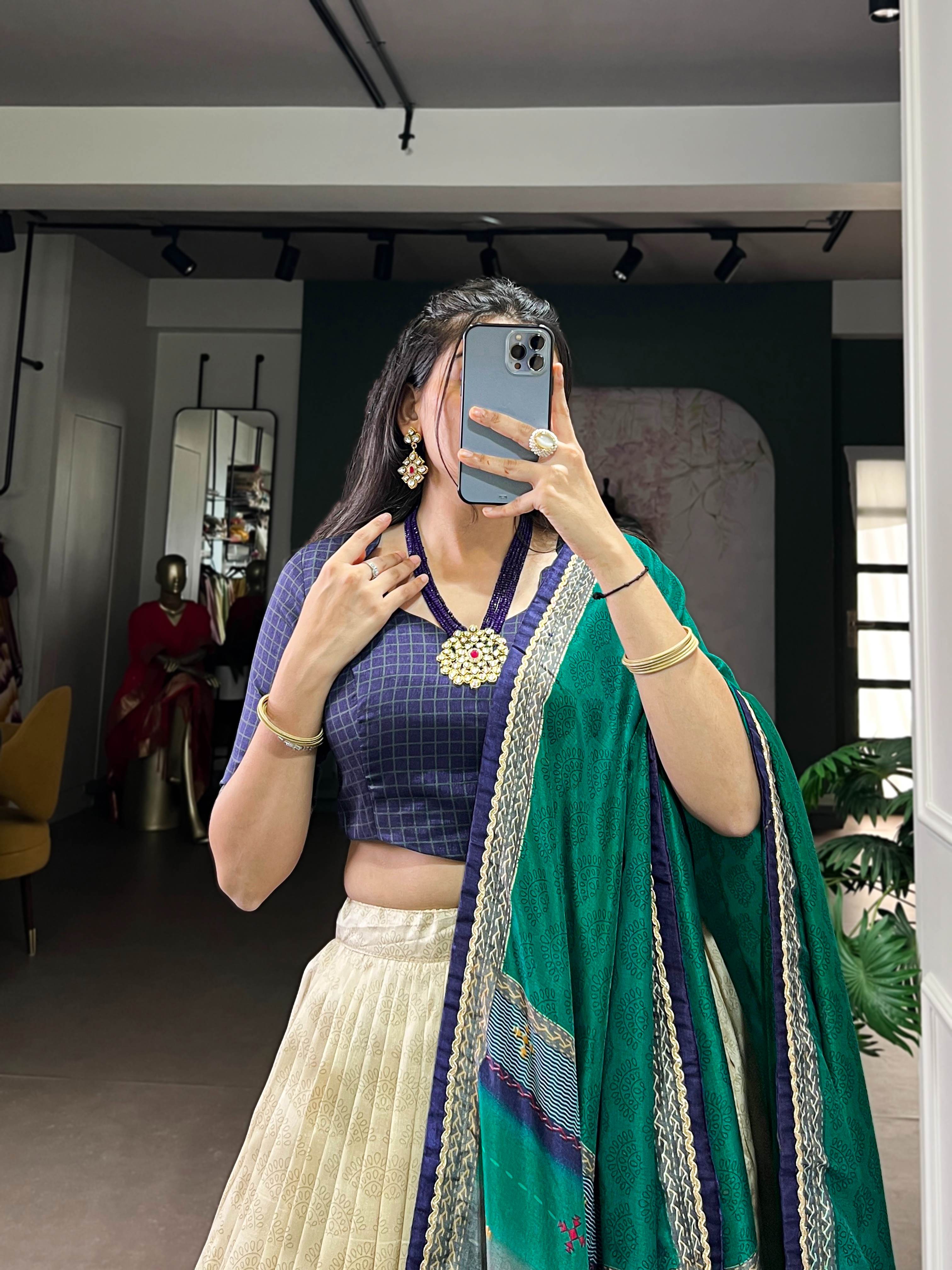 Tasar Silk Tie-Dye Lehenga Choli With Printed Dupatta