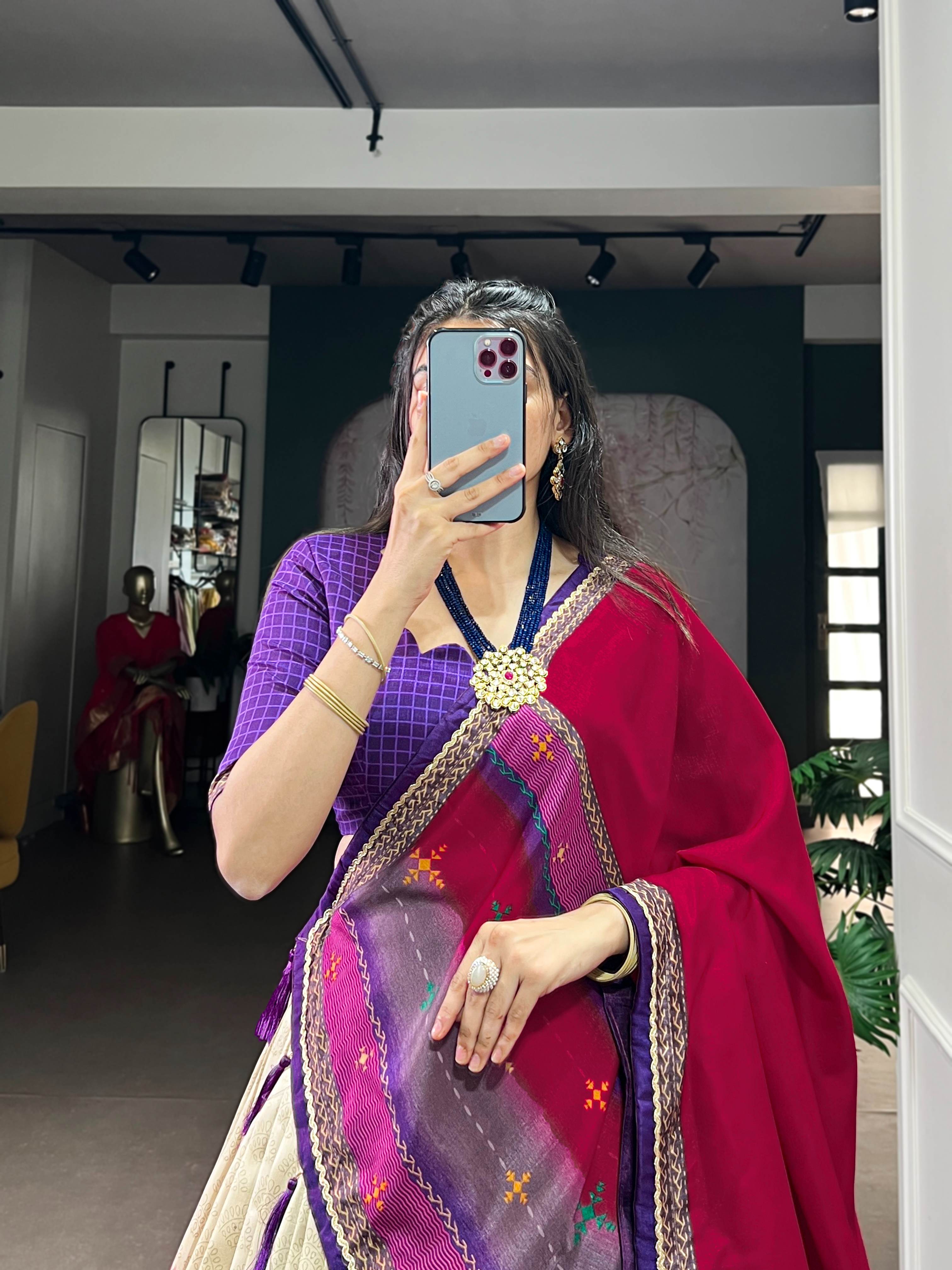 Tasar Silk Tie-Dye Lehenga Choli With Printed Dupatta