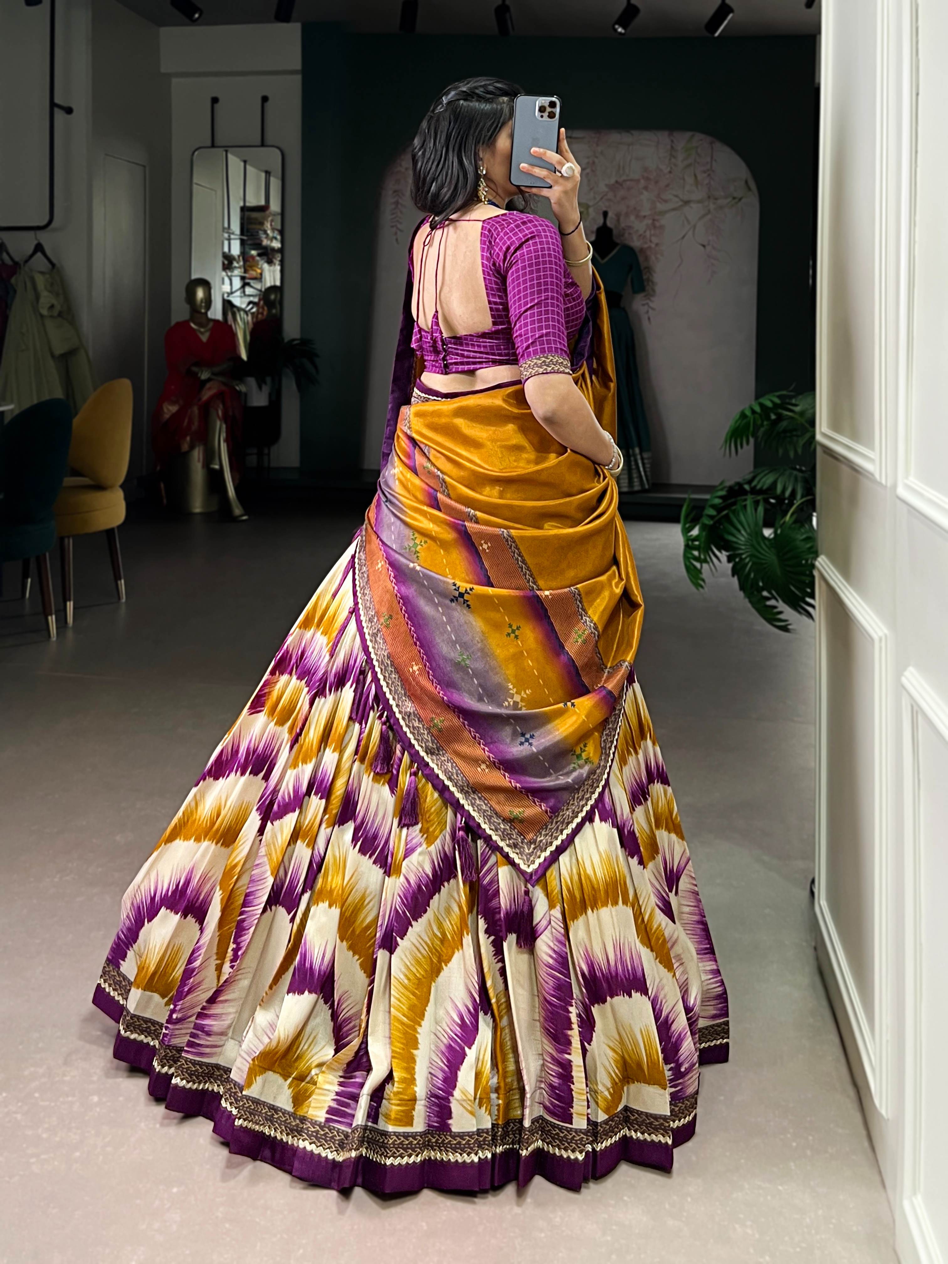 Tasar Silk Tie-Dye Lehenga Choli With Printed Dupatta