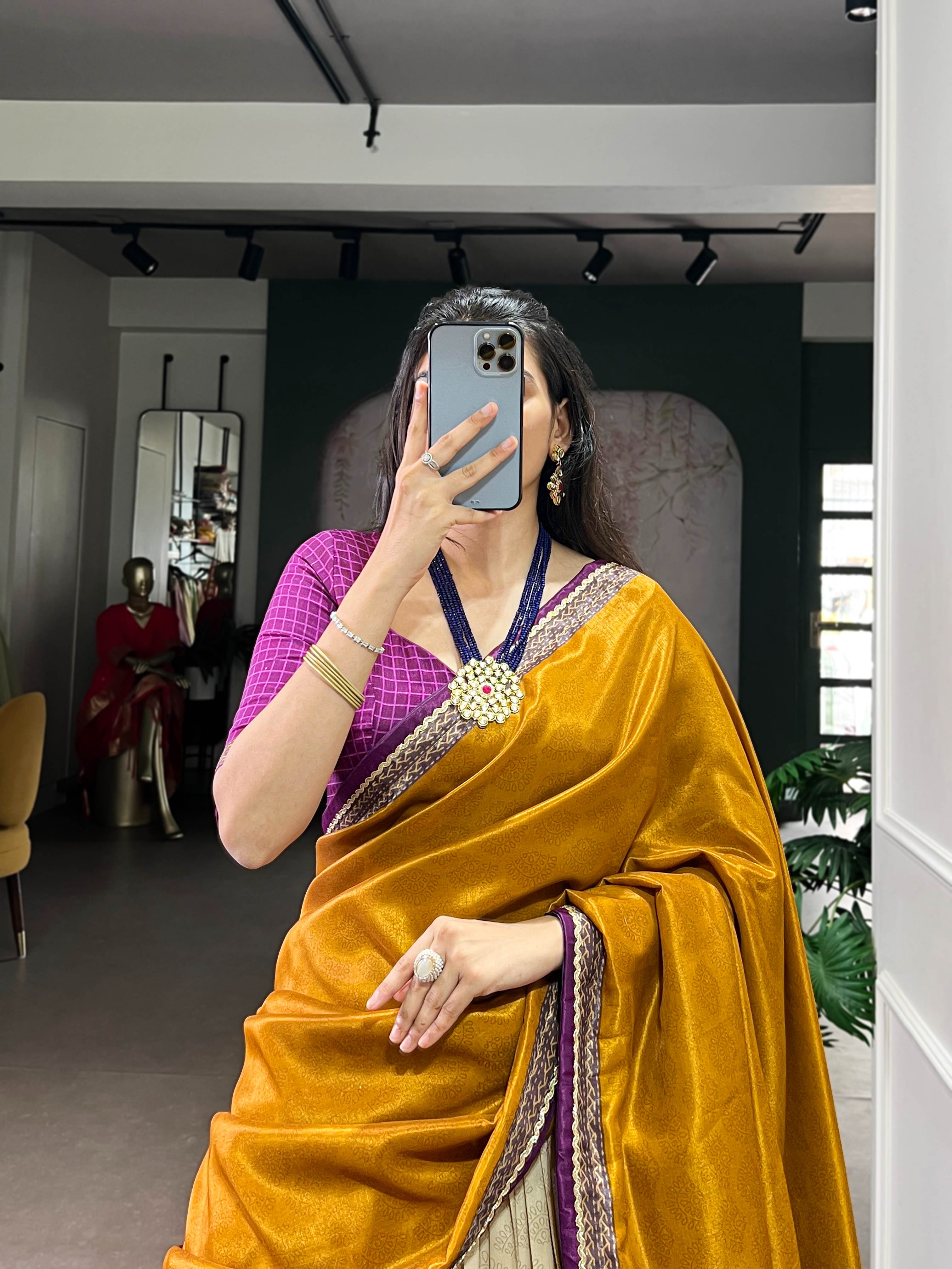 Tasar Silk Tie-Dye Lehenga Choli With Printed Dupatta