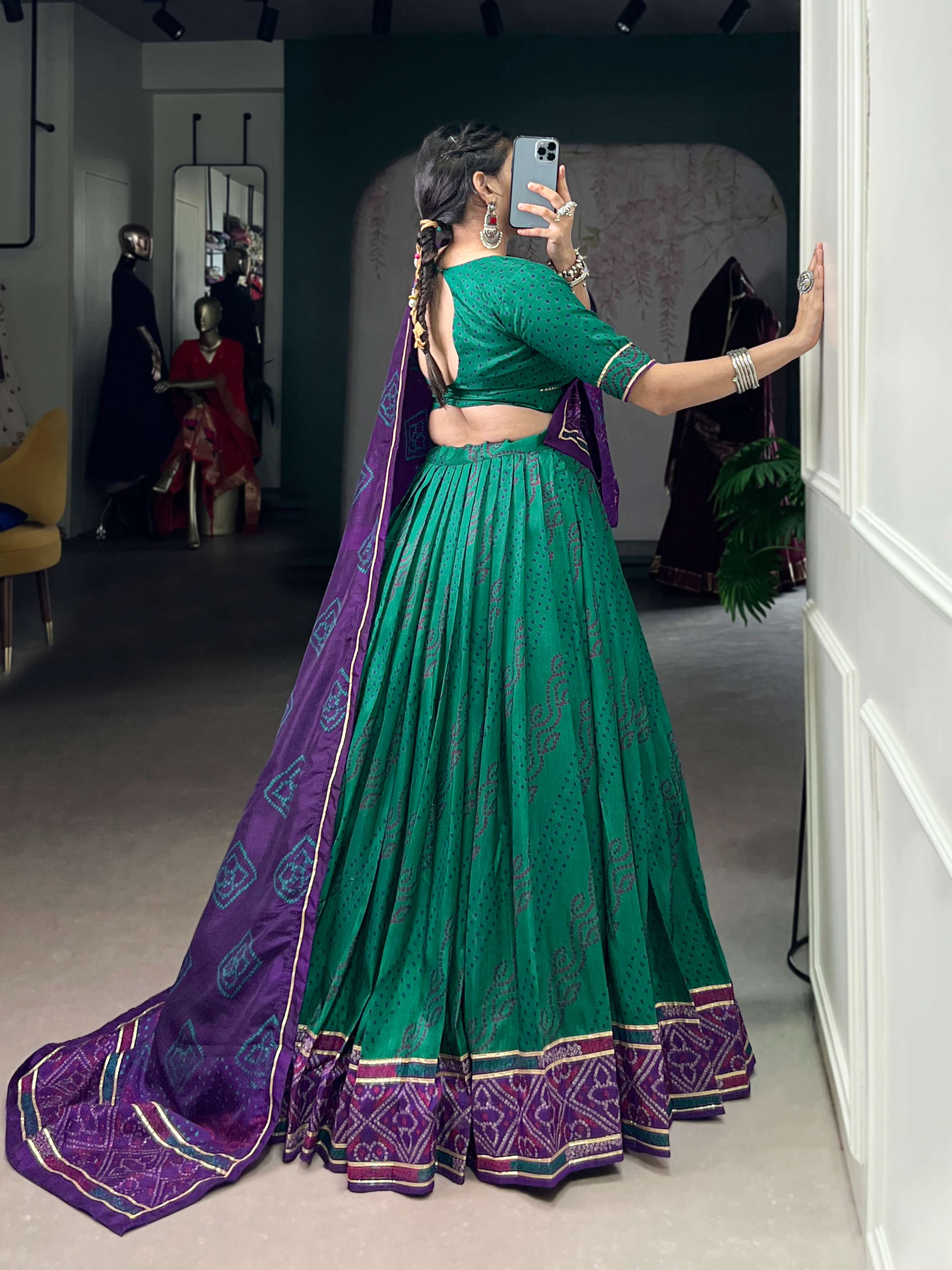 Gauri Garba Glory Tasar Silk Bandhej Lehenga Set