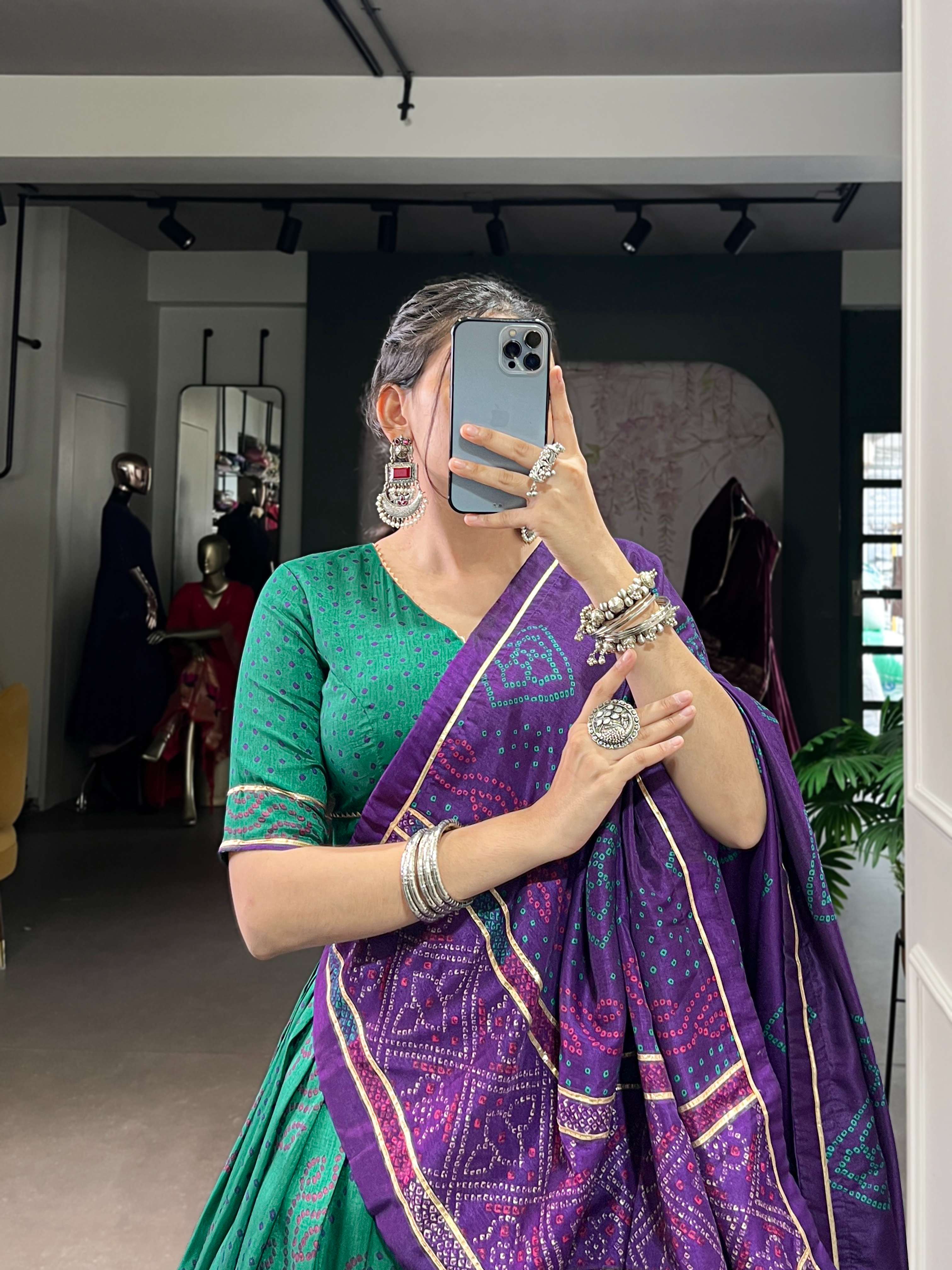 Gauri Garba Glory Tasar Silk Bandhej Lehenga Set