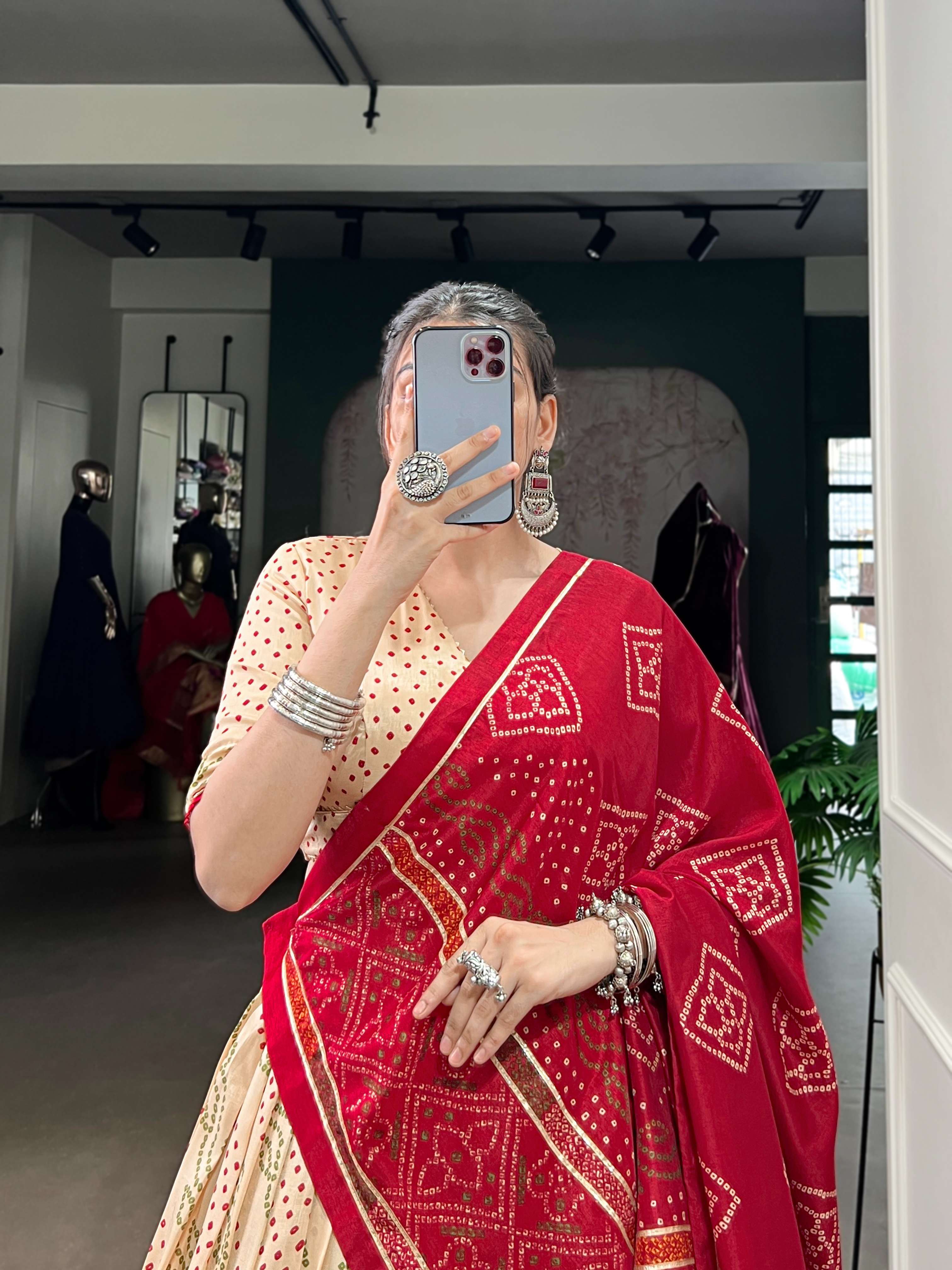 Gauri Garba Glory Tasar Silk Bandhej Lehenga Set