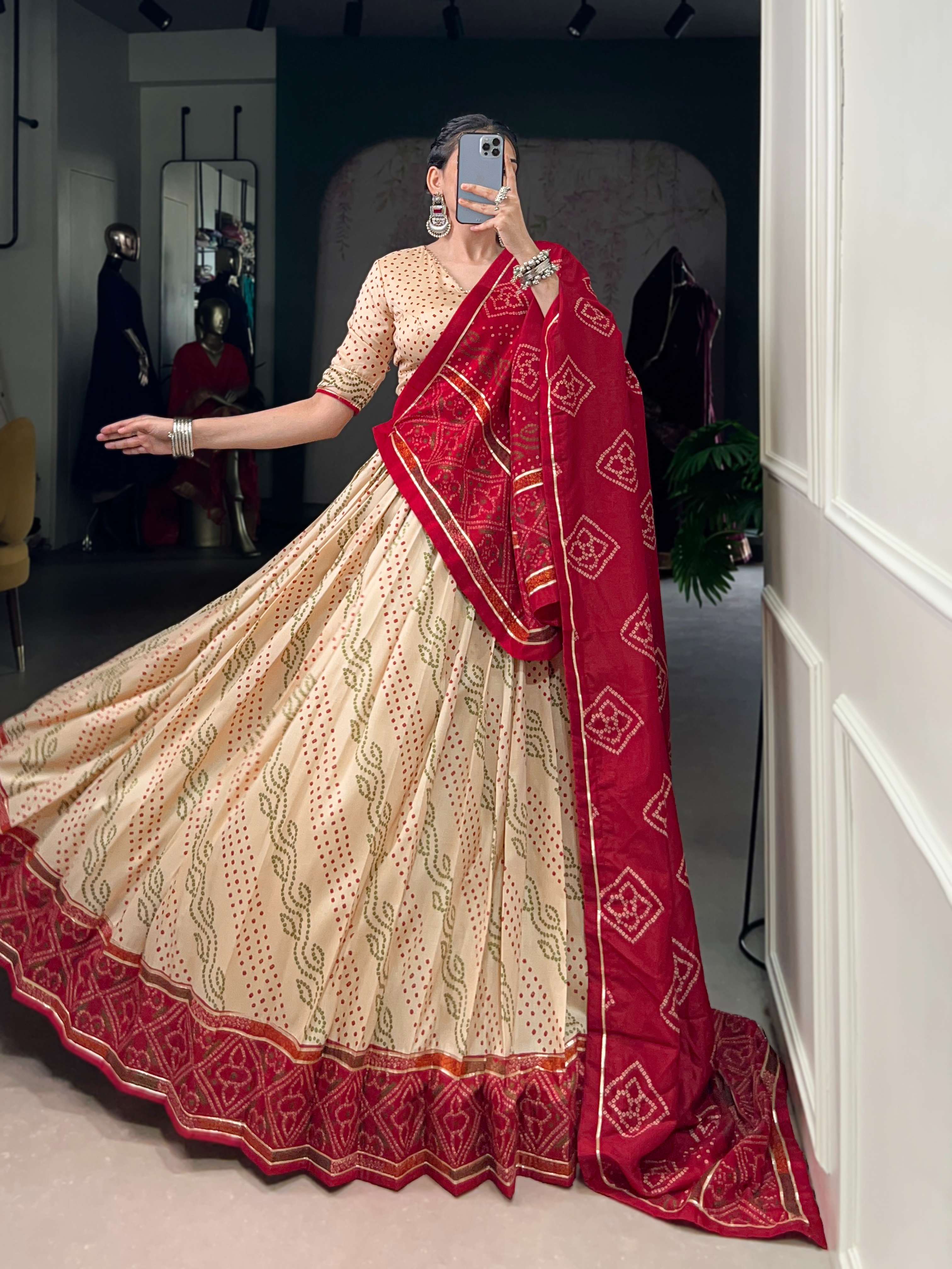 Gauri Garba Glory Tasar Silk Bandhej Lehenga Set