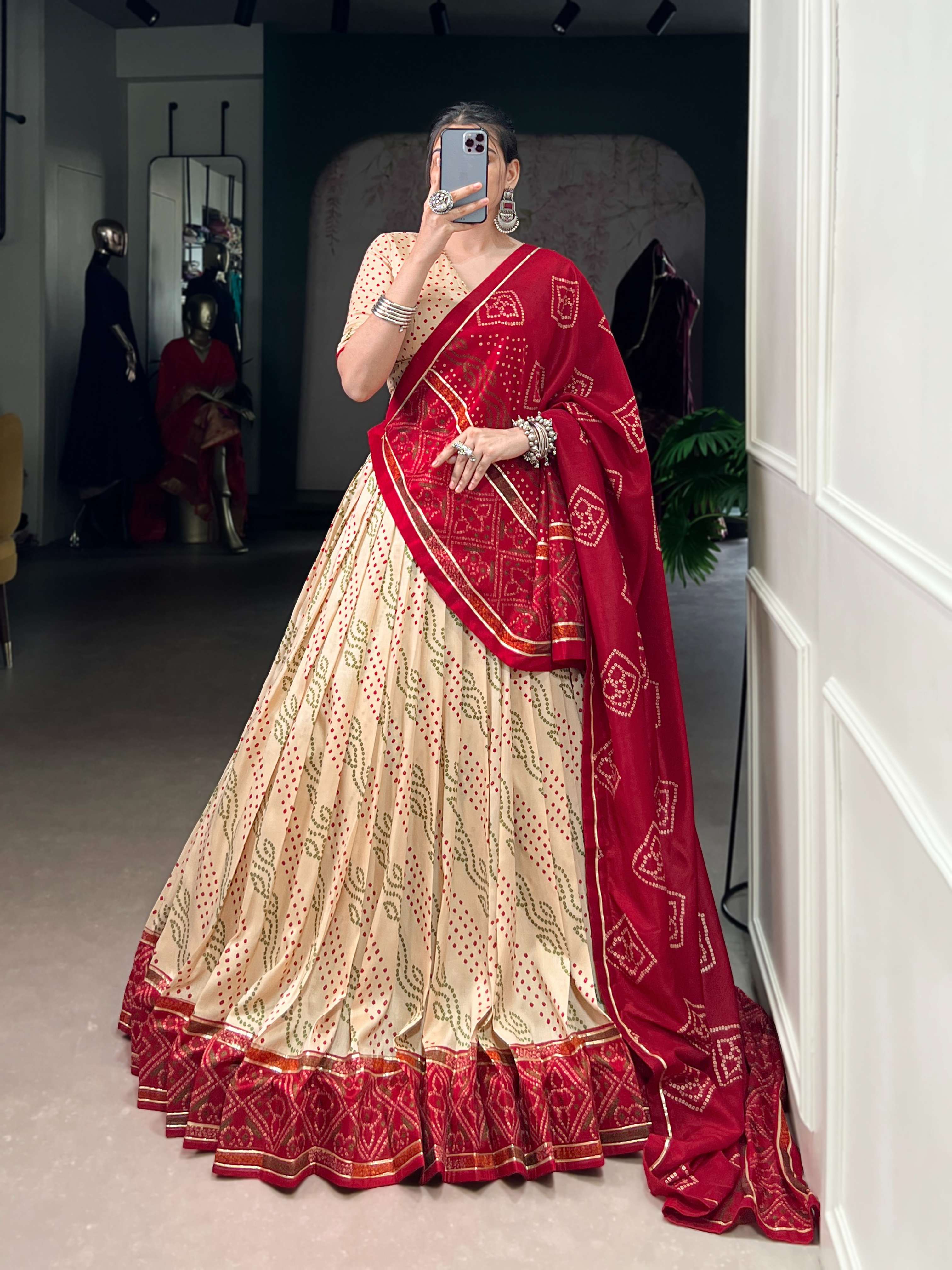 Gauri Garba Glory Tasar Silk Bandhej Lehenga Set