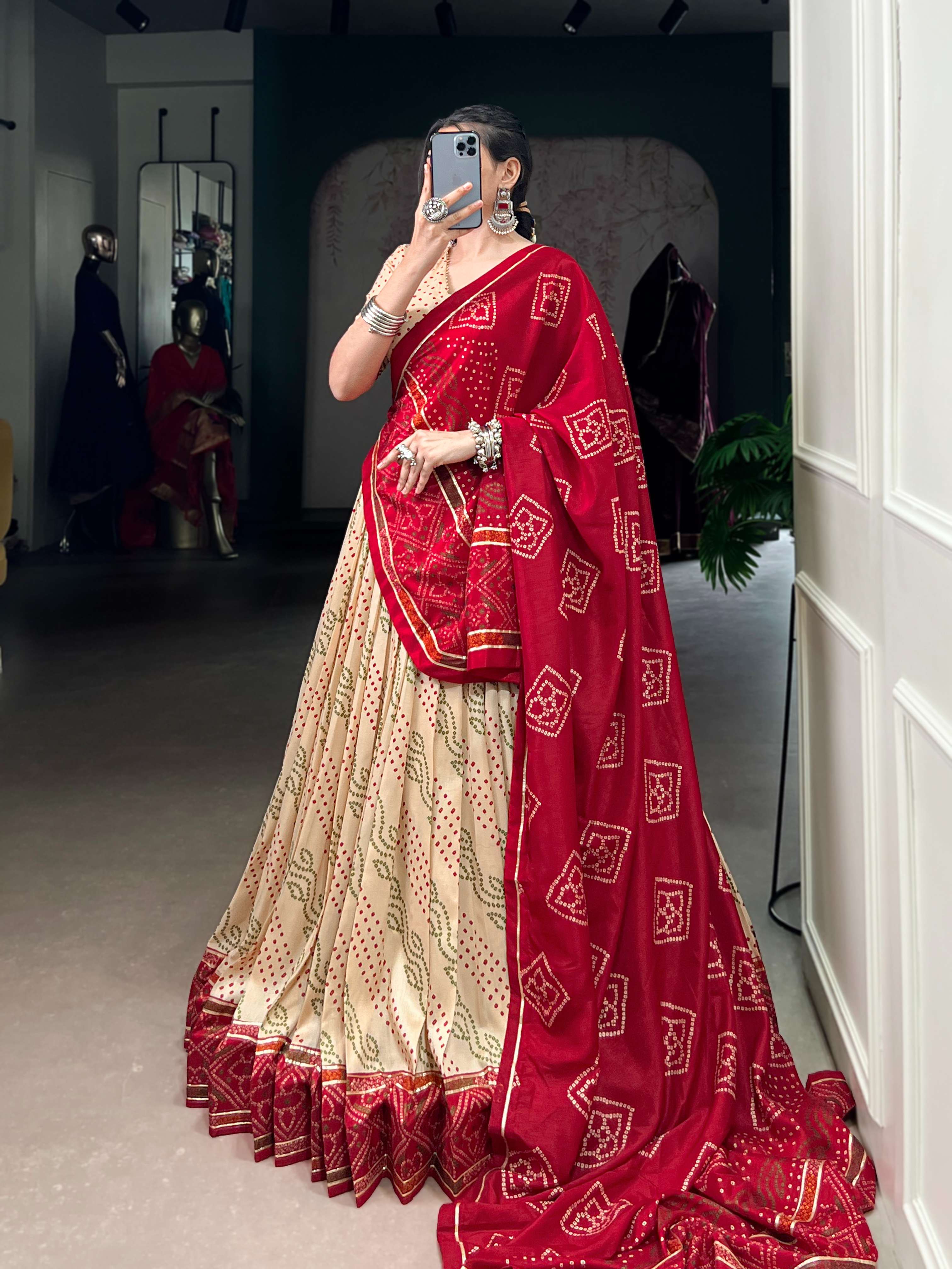 Gauri Garba Glory Tasar Silk Bandhej Lehenga Set