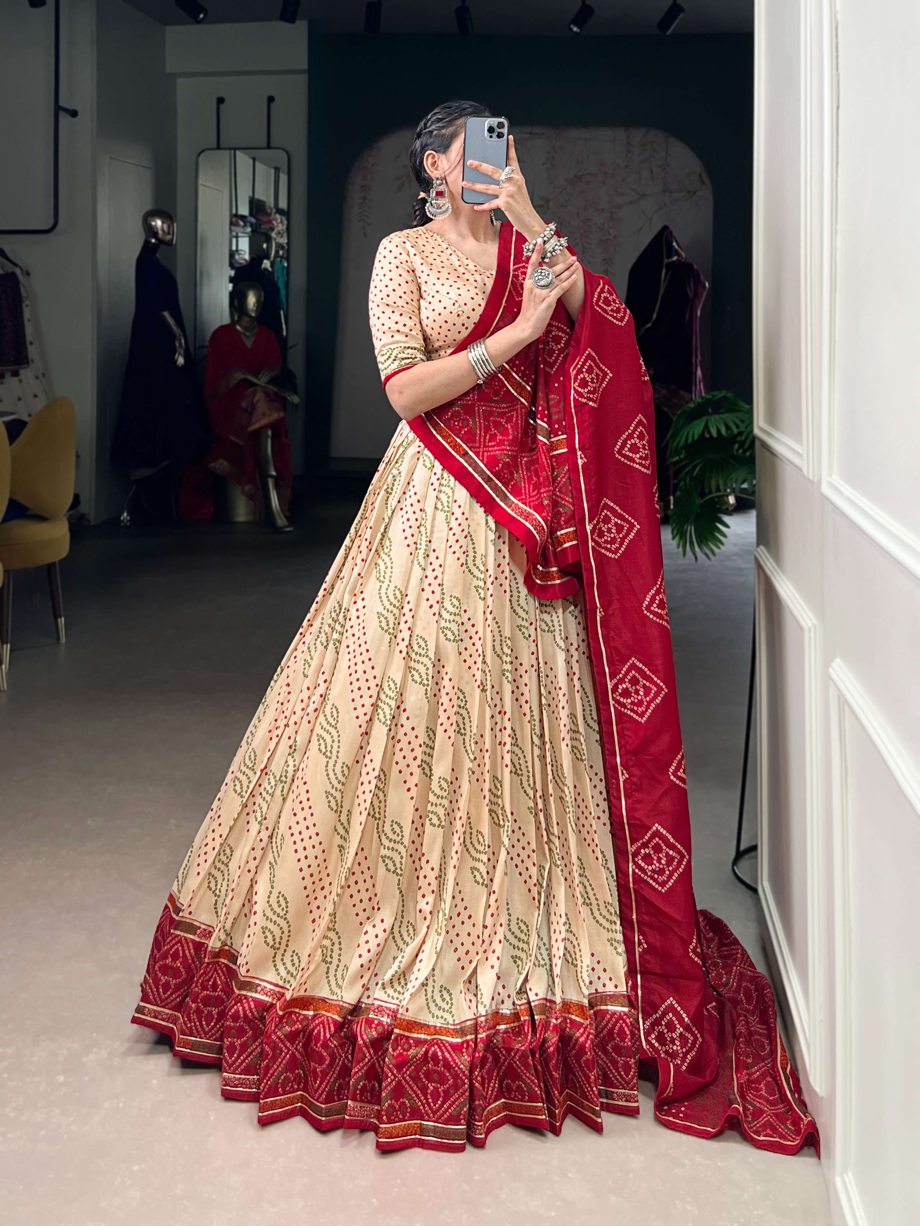 Gauri Garba Glory Tasar Silk Bandhej Lehenga Set