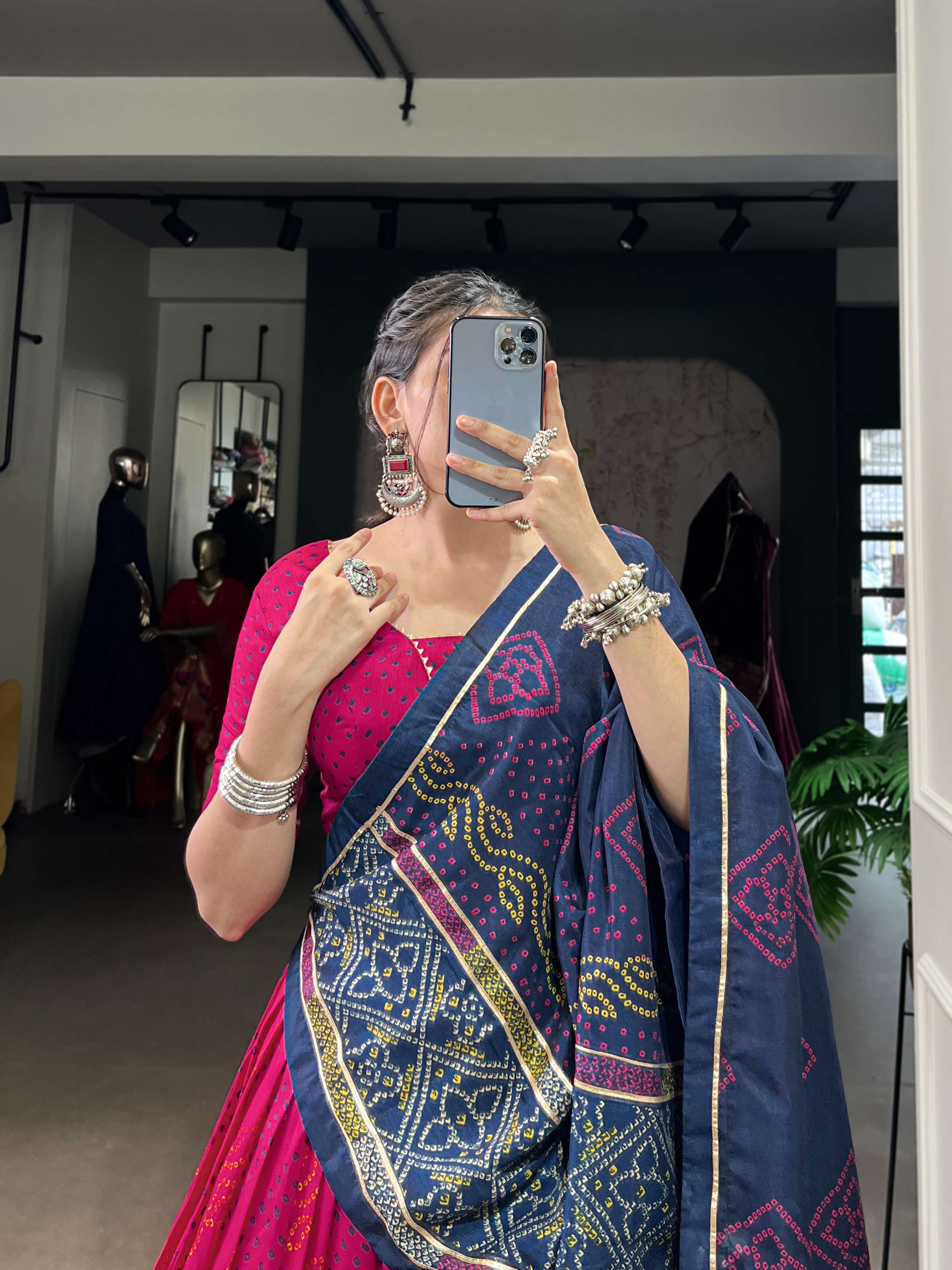 Gauri Garba Glory Tasar Silk Bandhej Lehenga Set