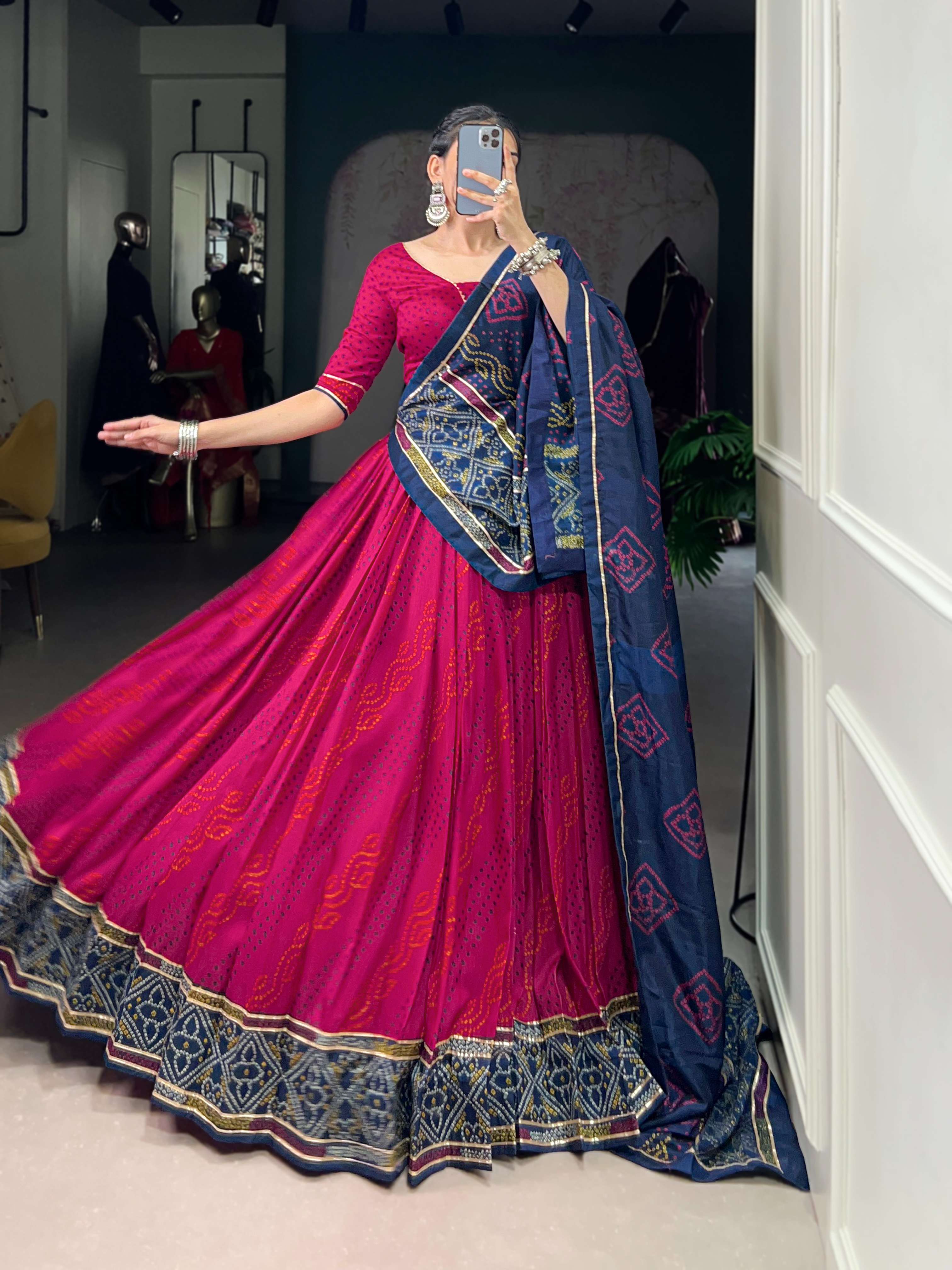 Gauri Garba Glory Tasar Silk Bandhej Lehenga Set