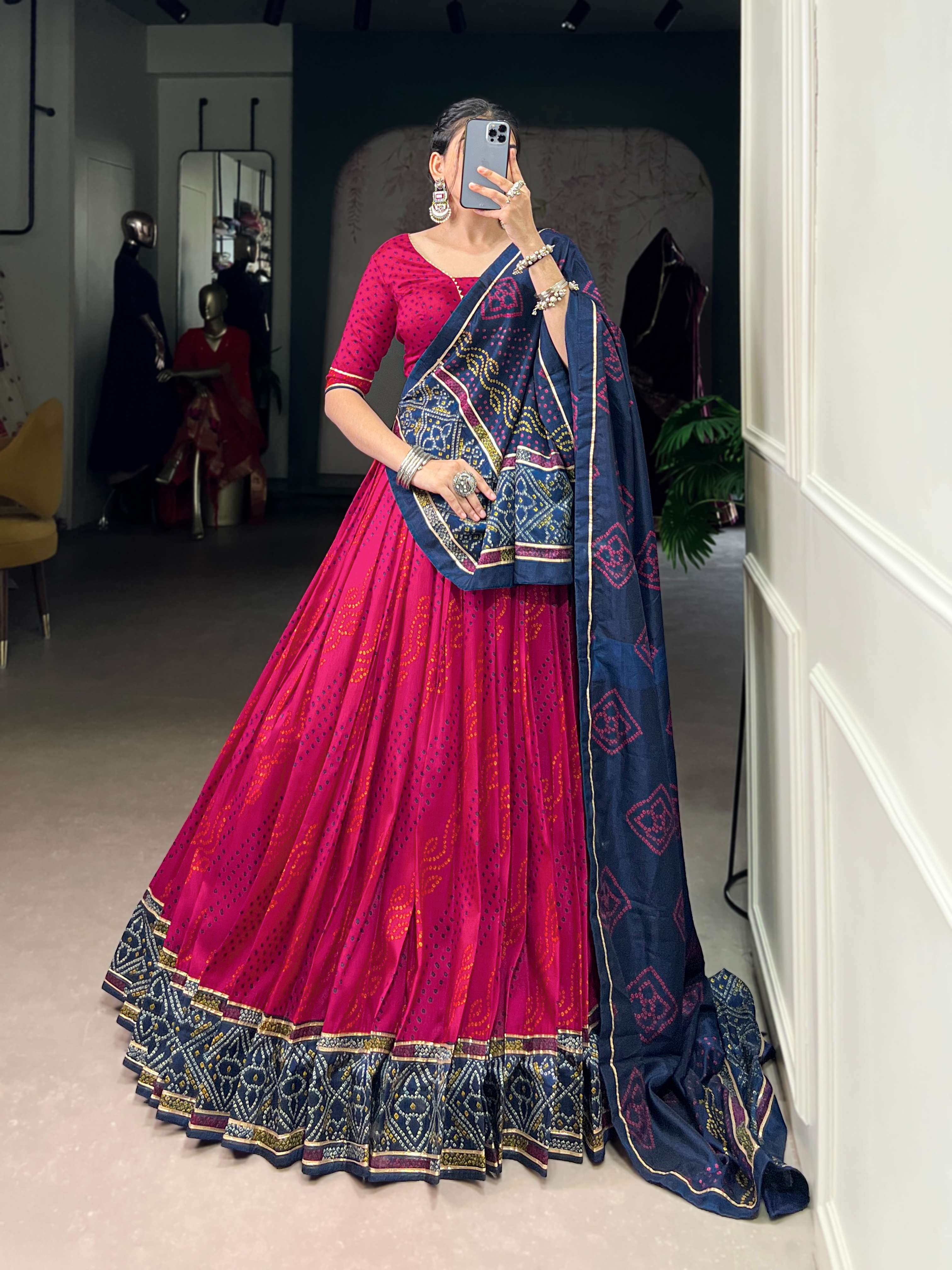 Gauri Garba Glory Tasar Silk Bandhej Lehenga Set