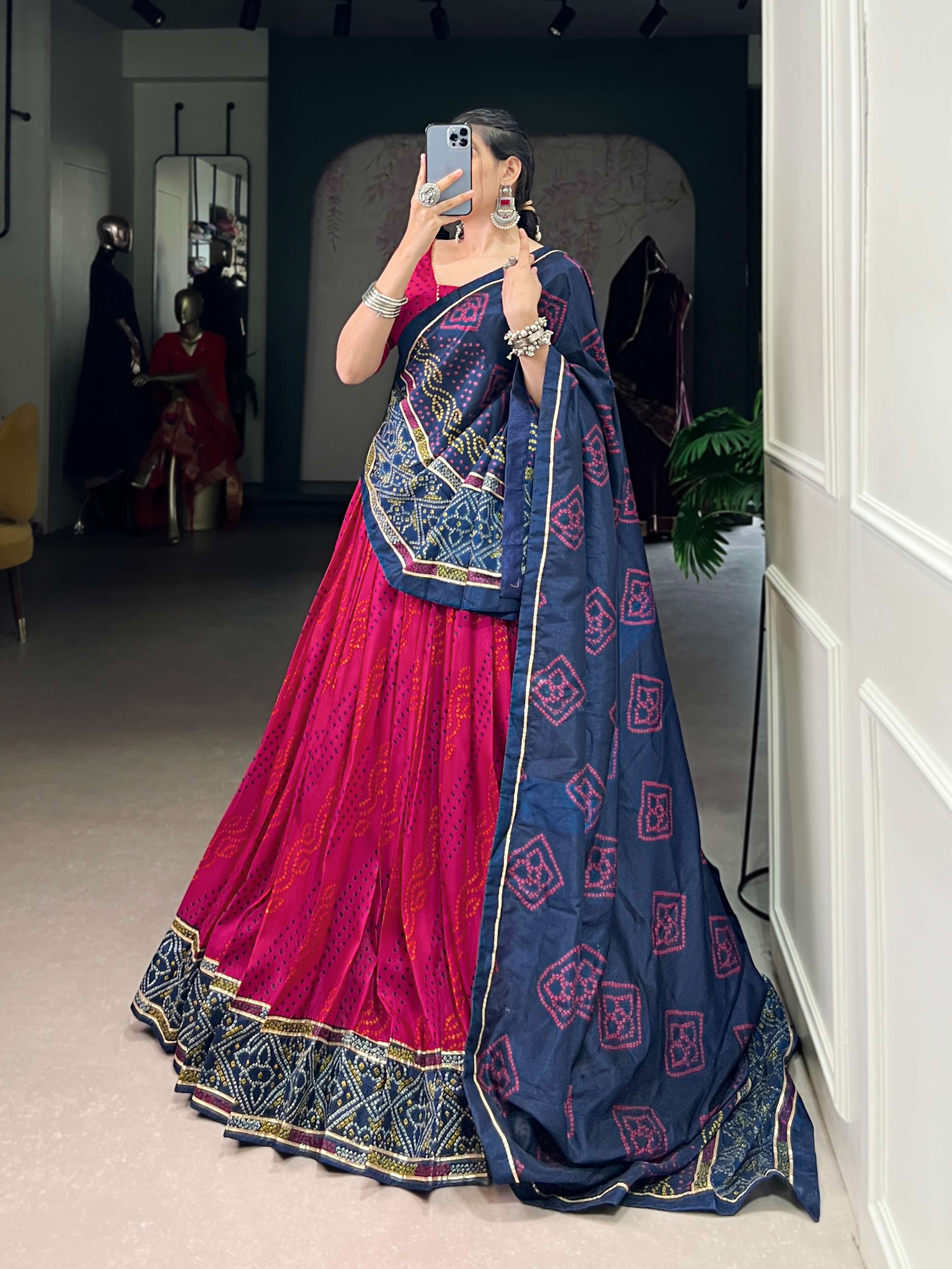 Gauri Garba Glory Tasar Silk Bandhej Lehenga Set
