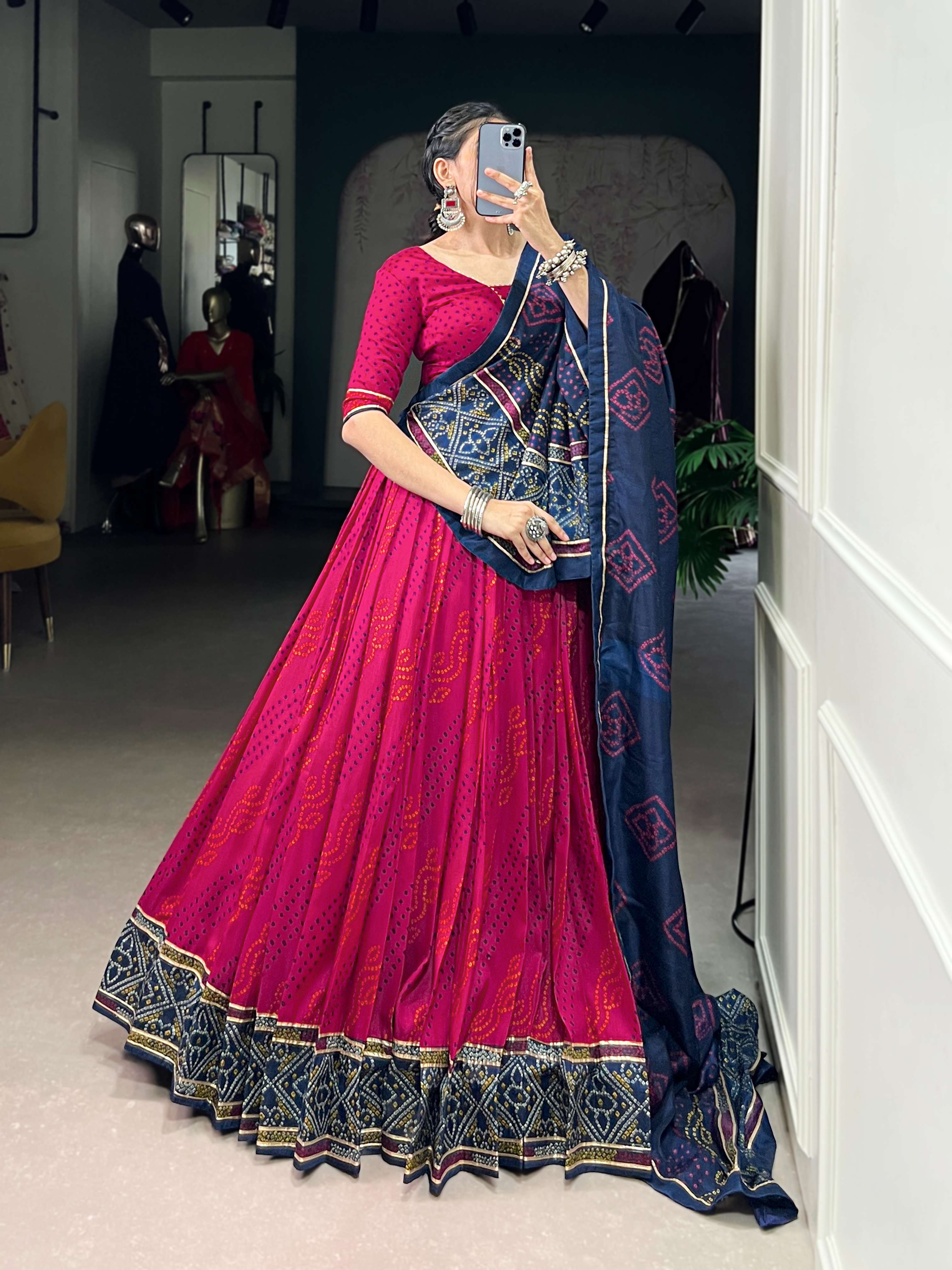 Gauri Garba Glory Tasar Silk Bandhej Lehenga Set
