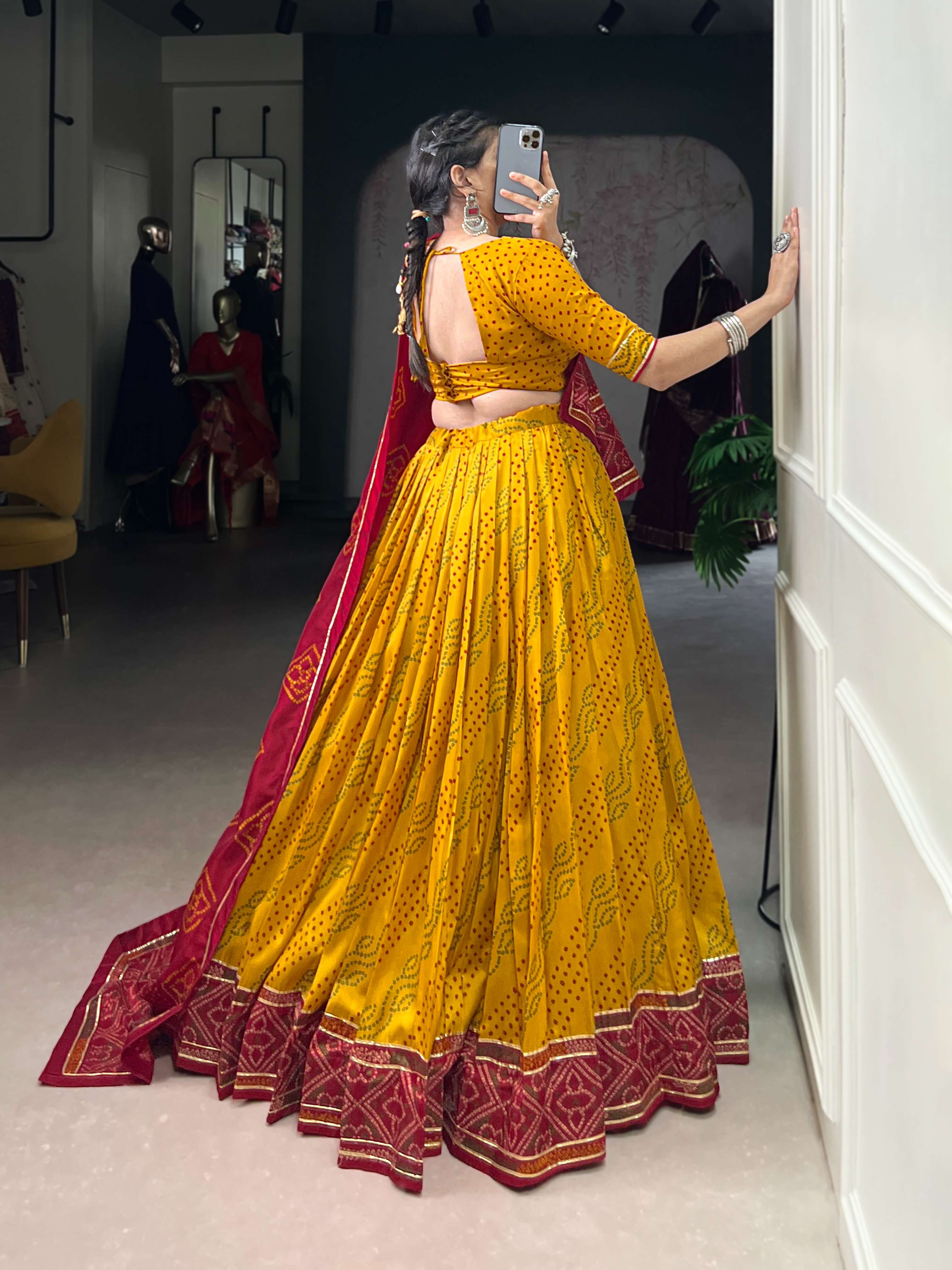 Gauri Garba Glory Tasar Silk Bandhej Lehenga Set