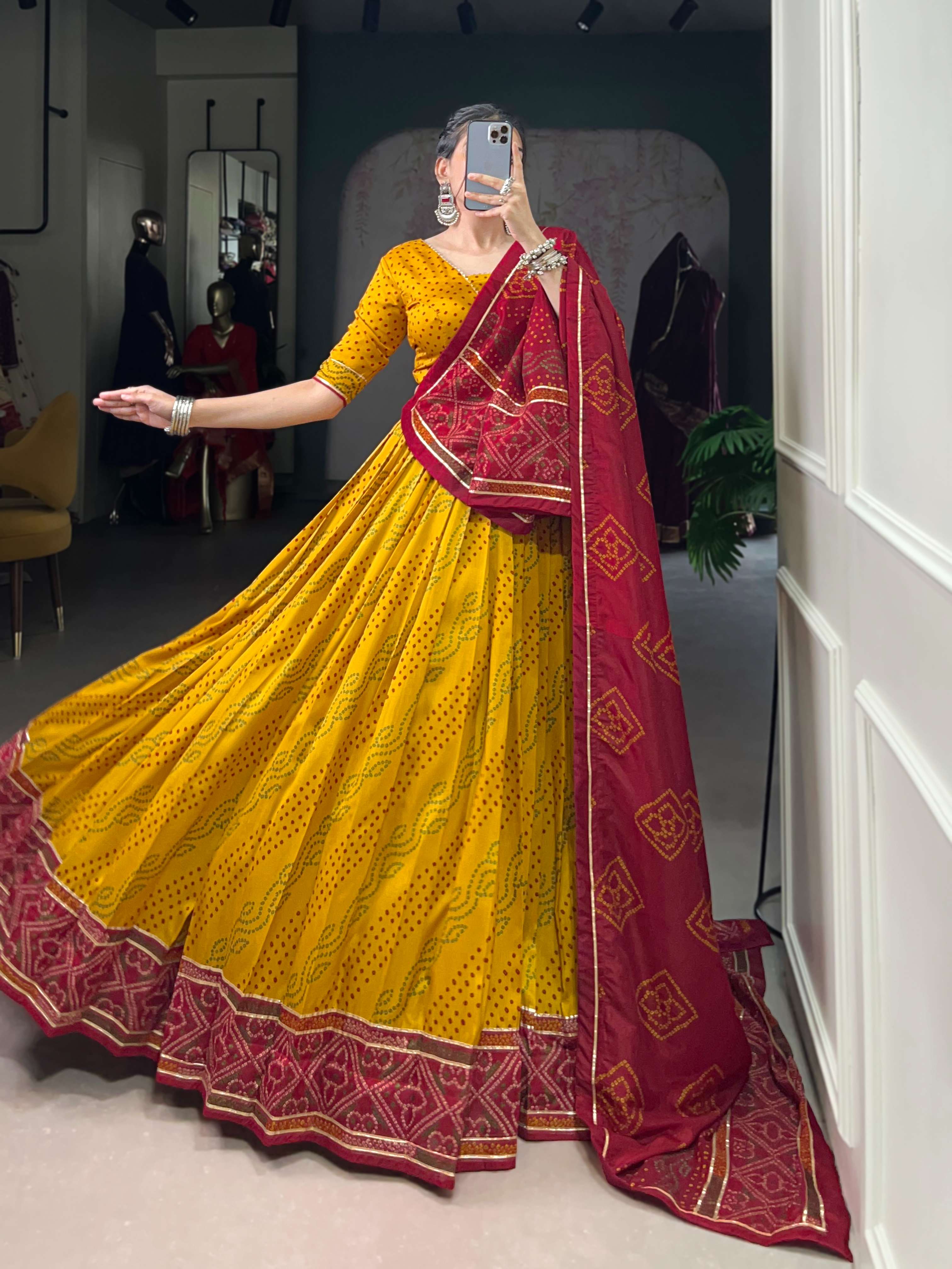 Gauri Garba Glory Tasar Silk Bandhej Lehenga Set