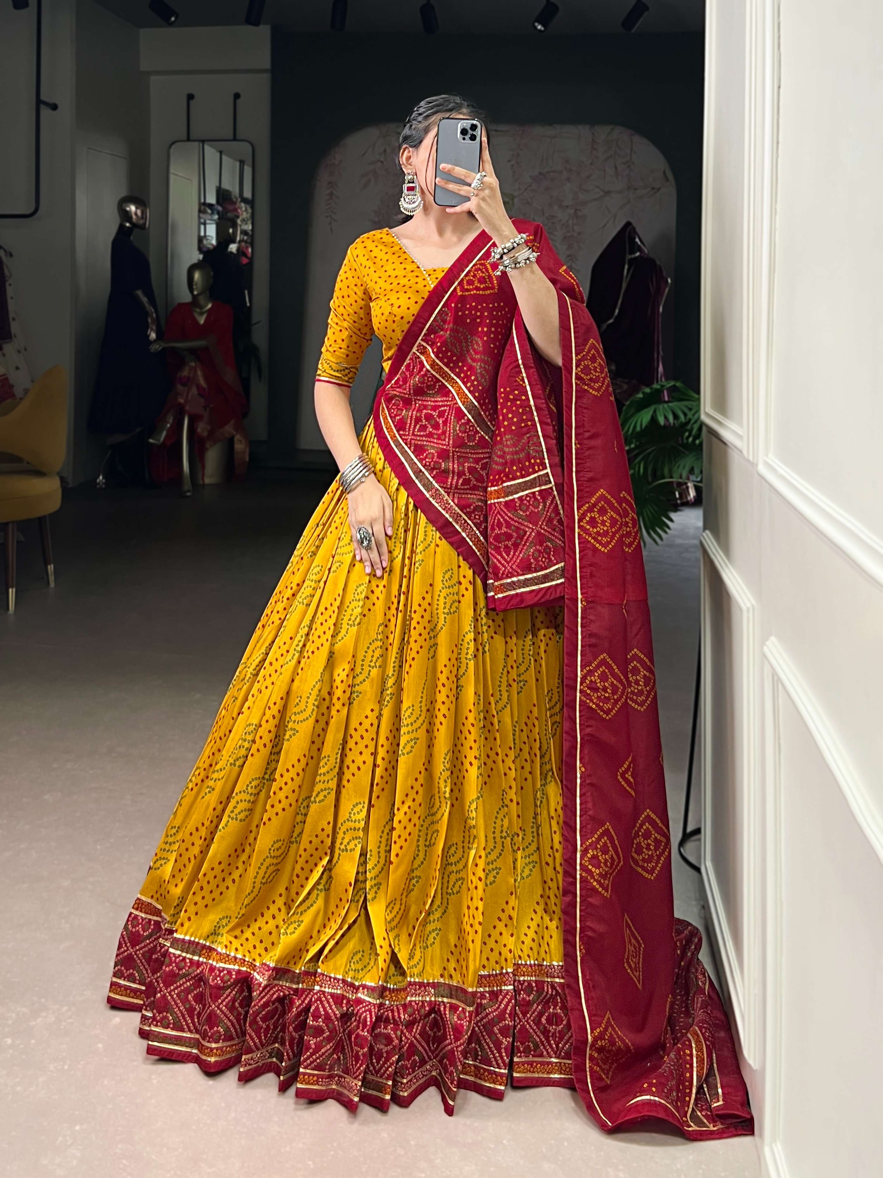 Gauri Garba Glory Tasar Silk Bandhej Lehenga Set