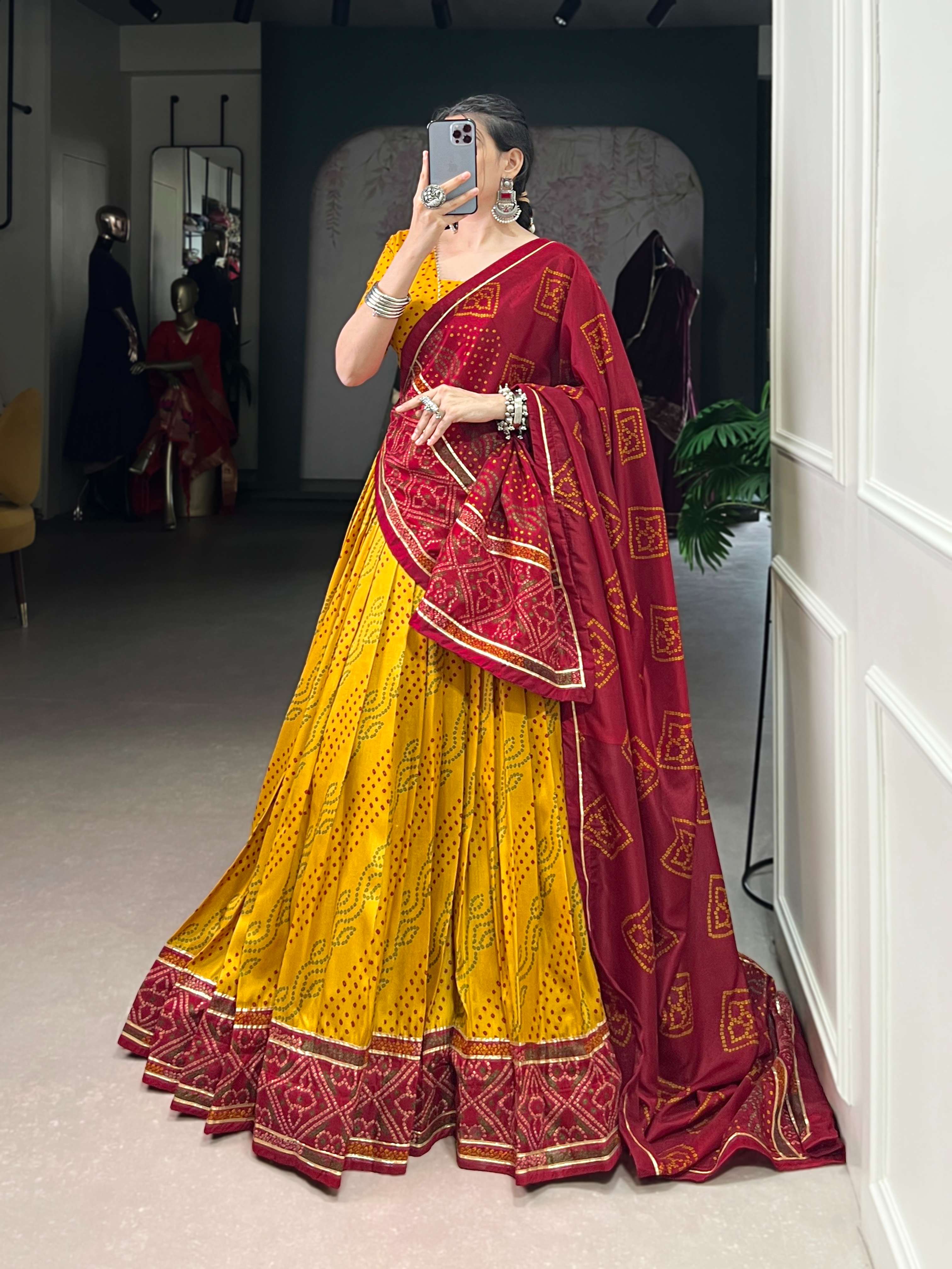Gauri Garba Glory Tasar Silk Bandhej Lehenga Set
