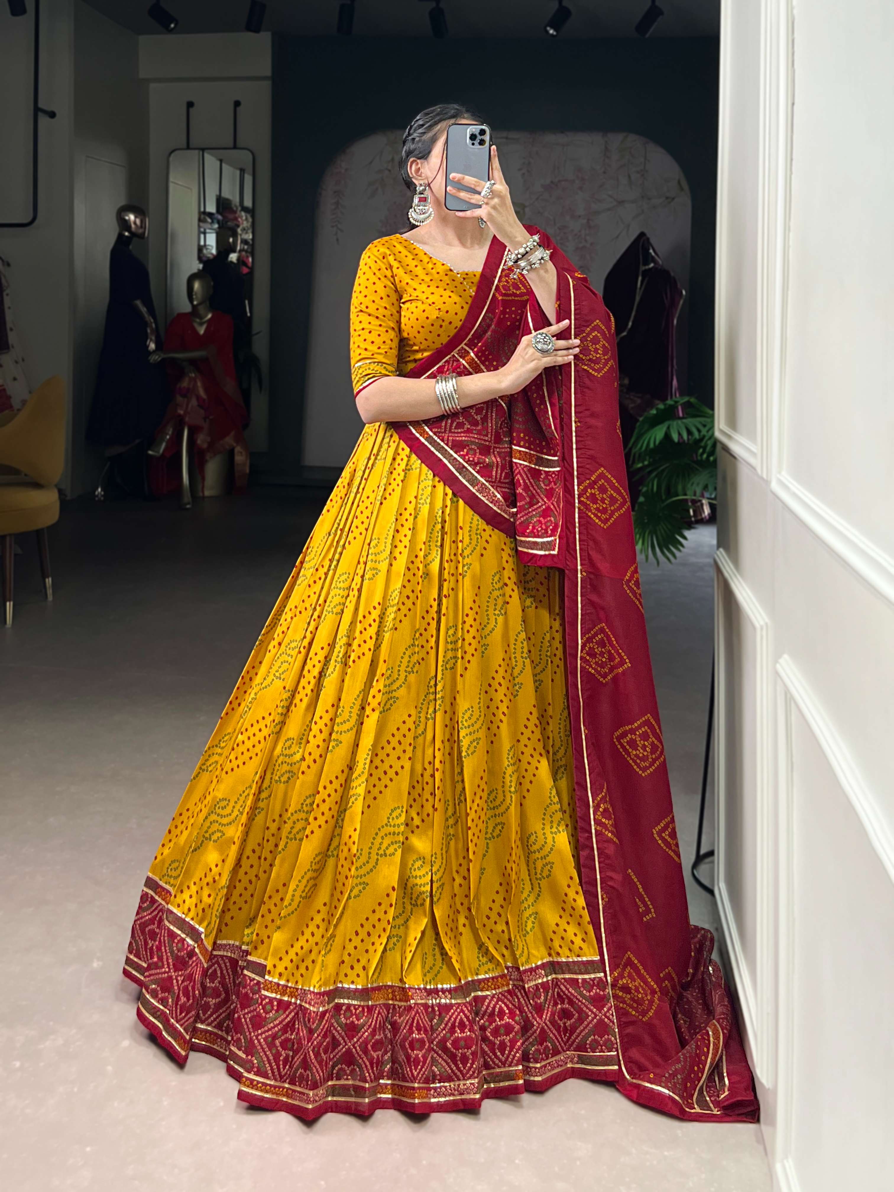 Gauri Garba Glory Tasar Silk Bandhej Lehenga Set