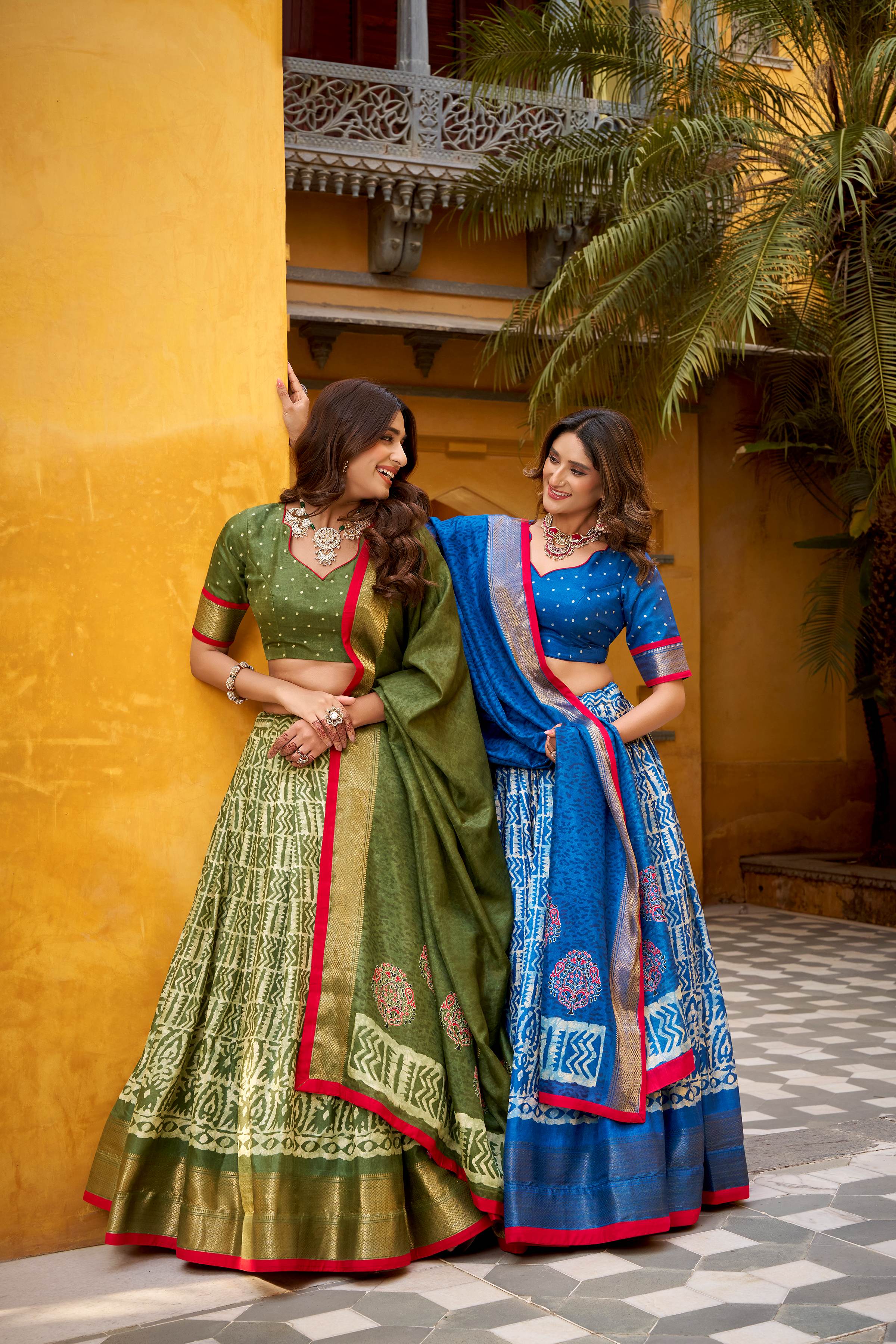 Dola Silk Lehenga Choli featuring traditional batik art